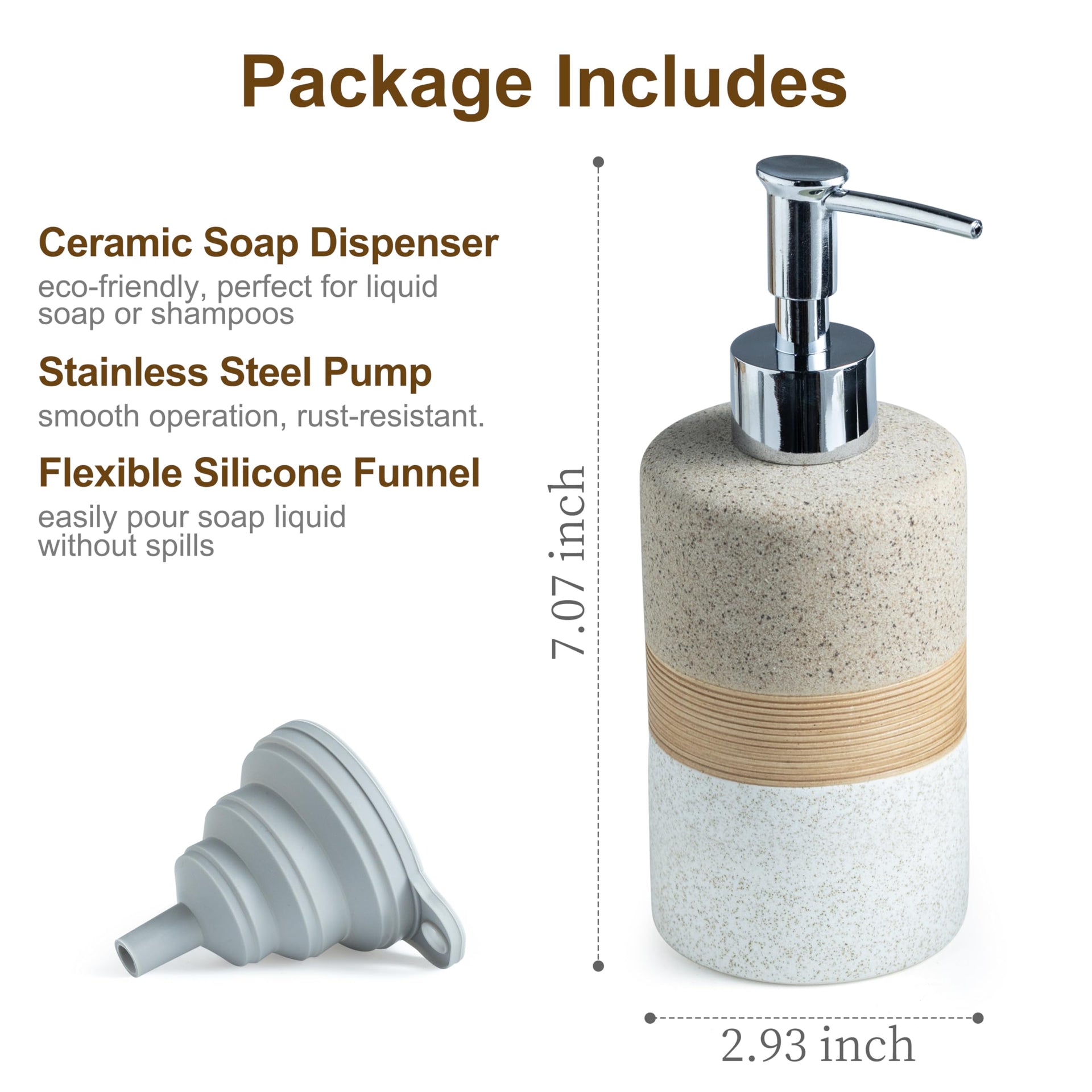 Ceramic Kitchen Dish Soap Dispenser Set with Stainless Steel Pump