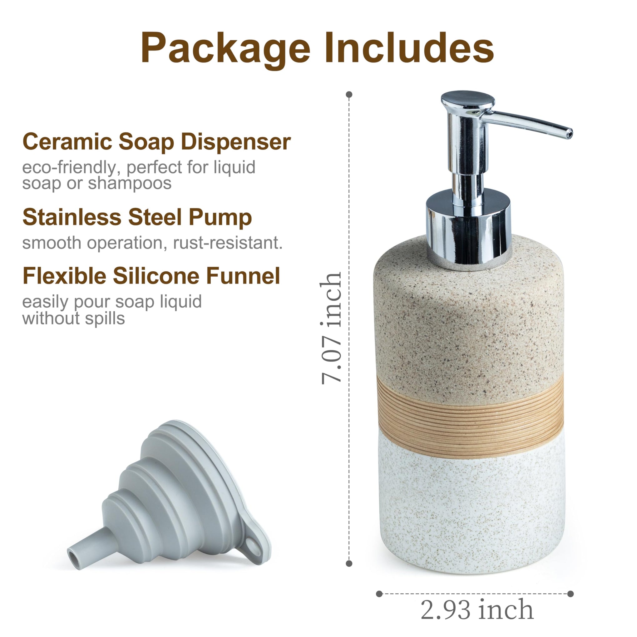 Ceramic Kitchen Dish Soap Dispenser Set with Stainless Steel Pump