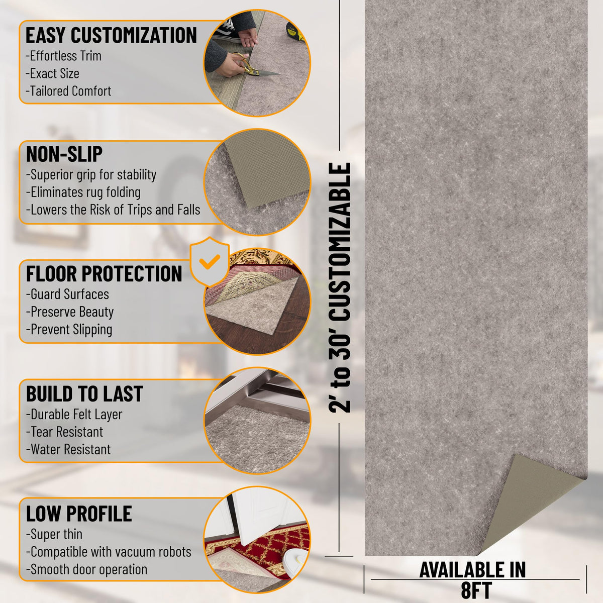 8' x 9' Non Slip Rug Pad Gripper 1