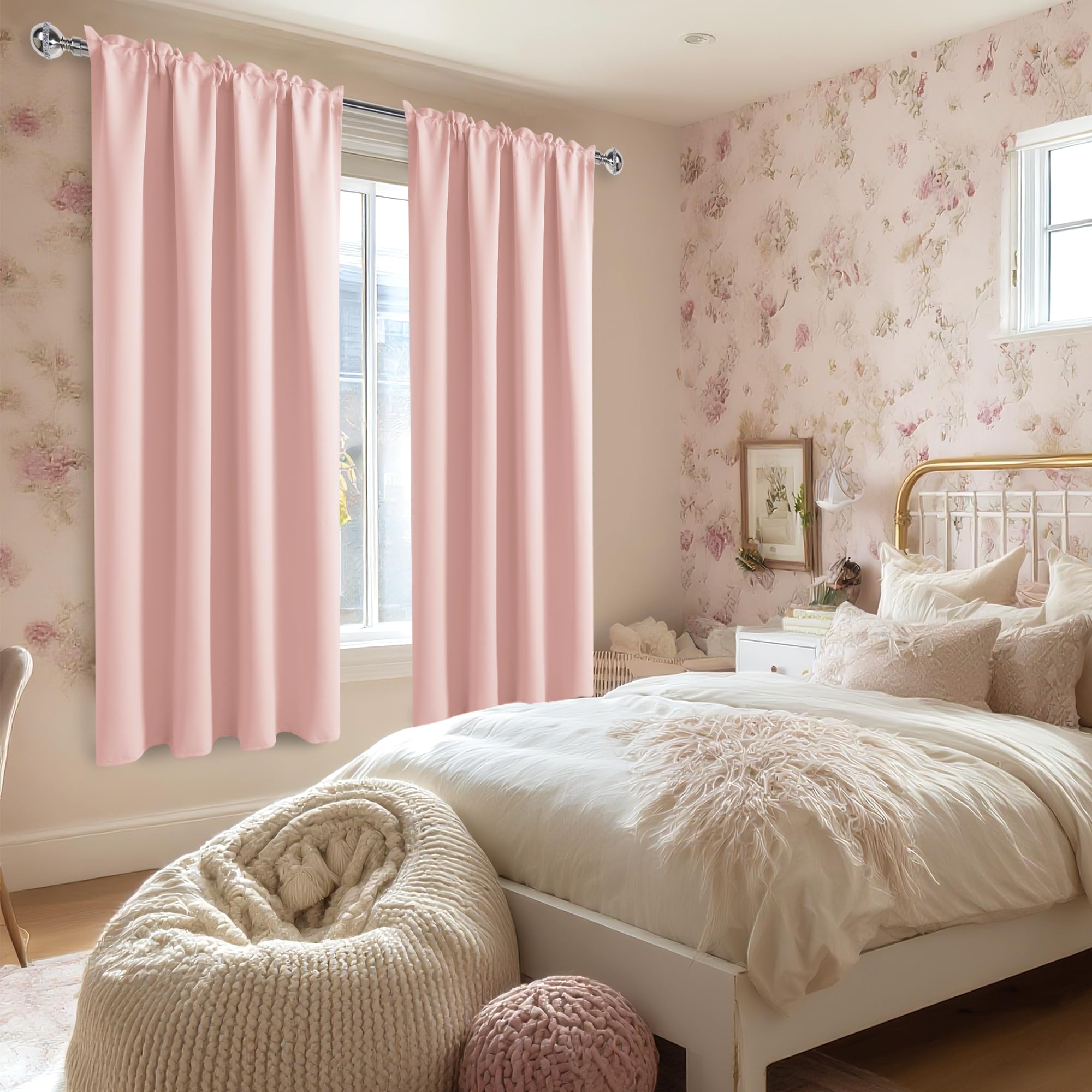 Blackout Curtains for Bedroom 42 x 63 Inch Long Blush Pink 2 Panels (2 Count)