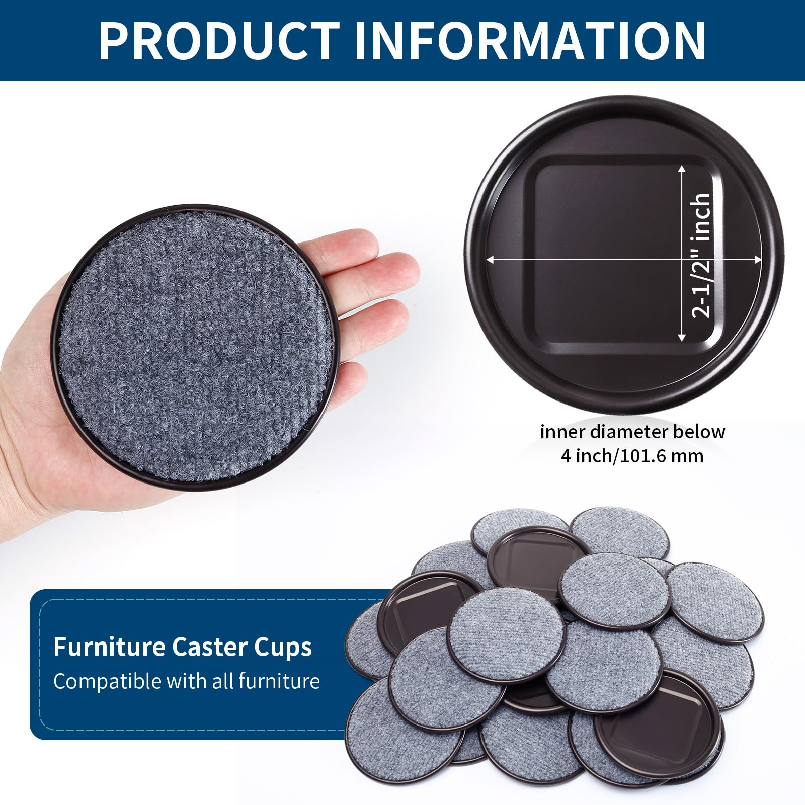 4" Round Carpet Bottom Furniture Caster Cups (16 Count)