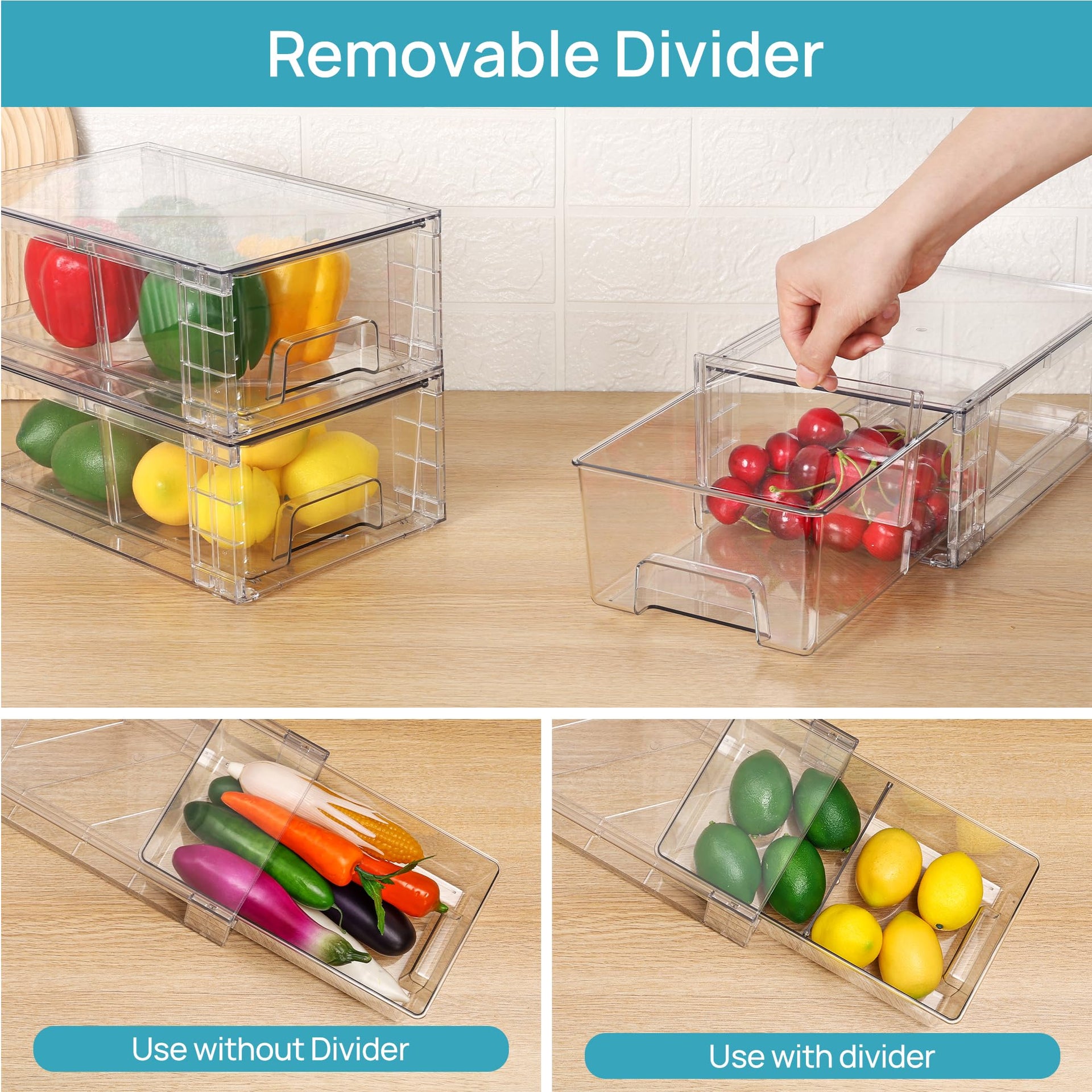 8 Pack Stackable Clear Drawer with Dividers (8 Count)
