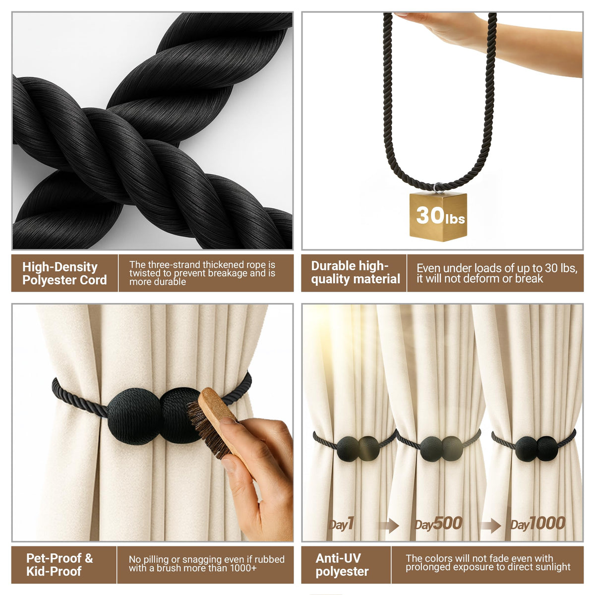 Magnetic Curtain Tiebacks Black 6pcs (6 Count)