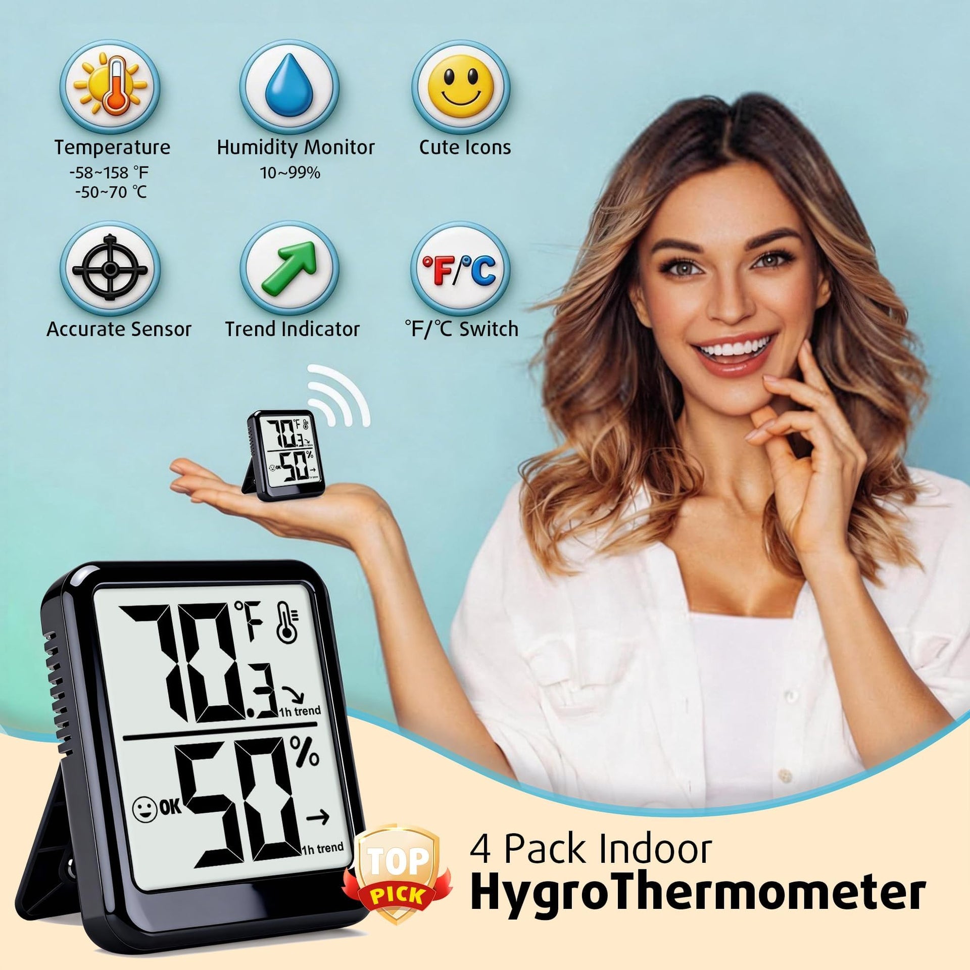 4 Pack Room Thermometer Indoor Hygrometer Humidity Gauge Meter (4 Count)