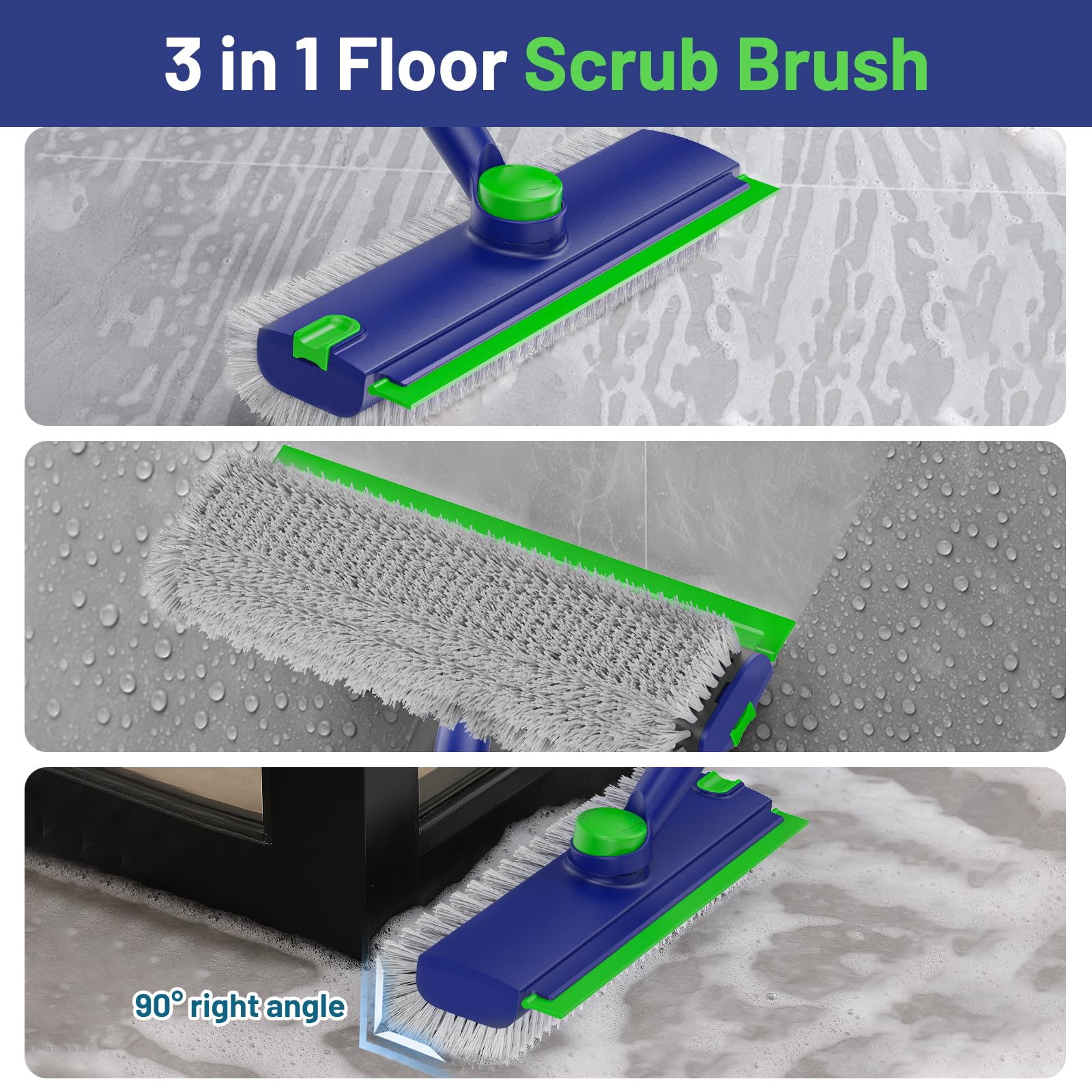 3 in 1 Floor Scrub Brush with Long Handle & Squeegee
