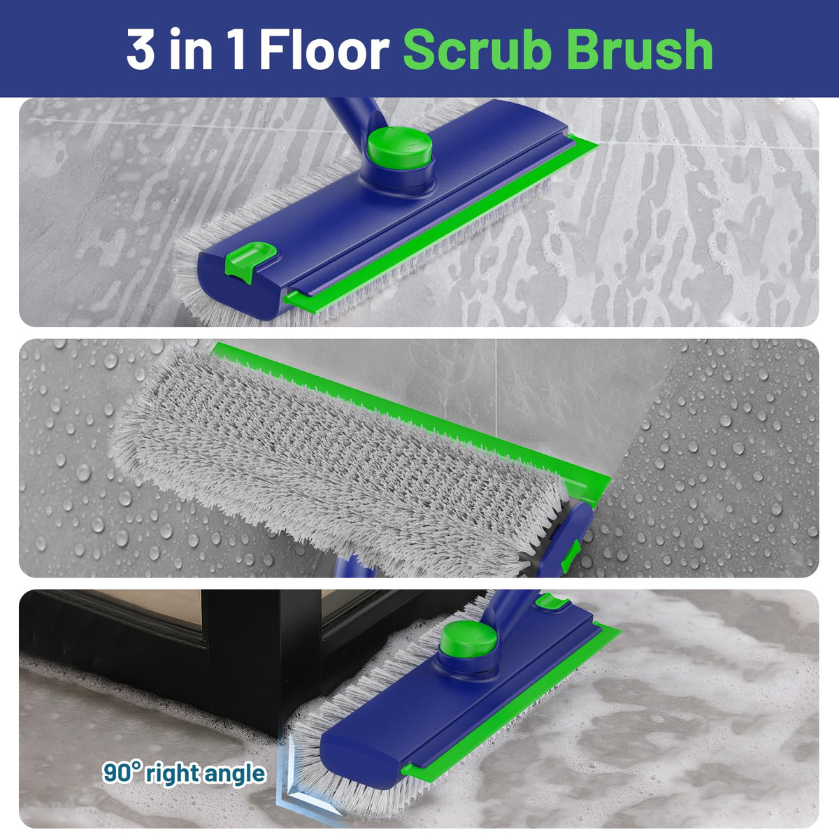3 in 1 Floor Scrub Brush with Long Handle & Squeegee