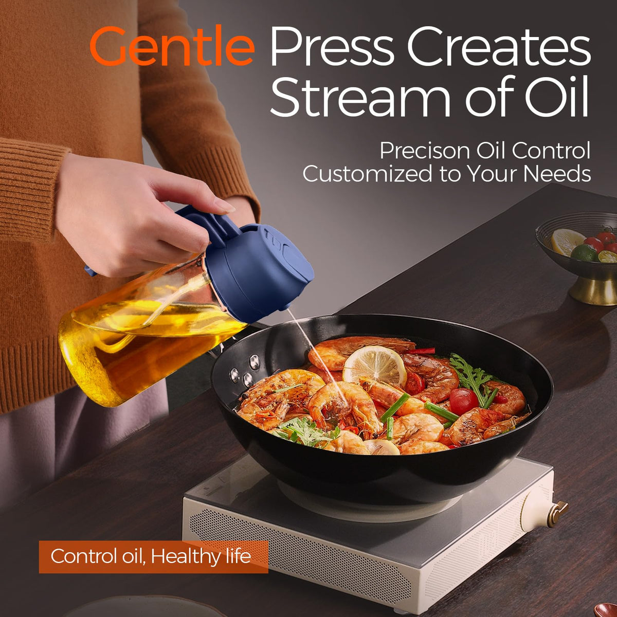 16 oz 2-in-1 Glass Olive Oil Sprayer for Cooking, Navy