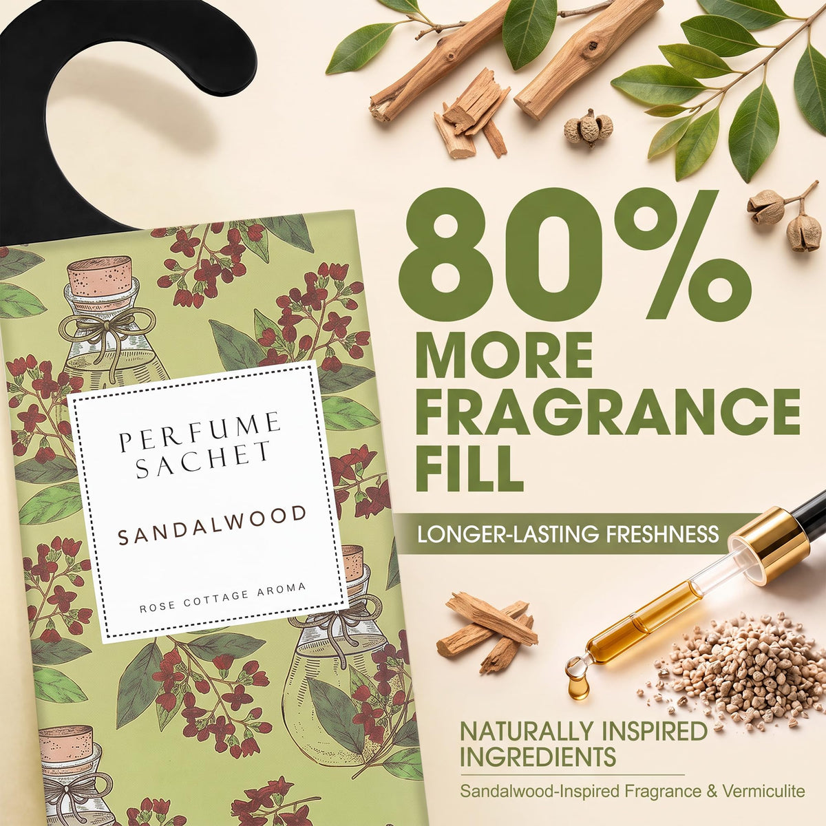 Large 12 Packs Sandalwood Hanging Scented Sachets Long (12 Count)