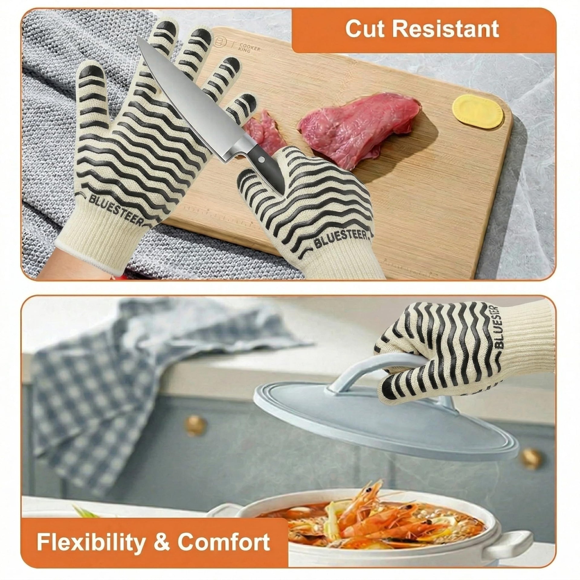 Oven Gloves 932°F Heat Resistant Oven Mitts with Fingers (9.6 Ounce)