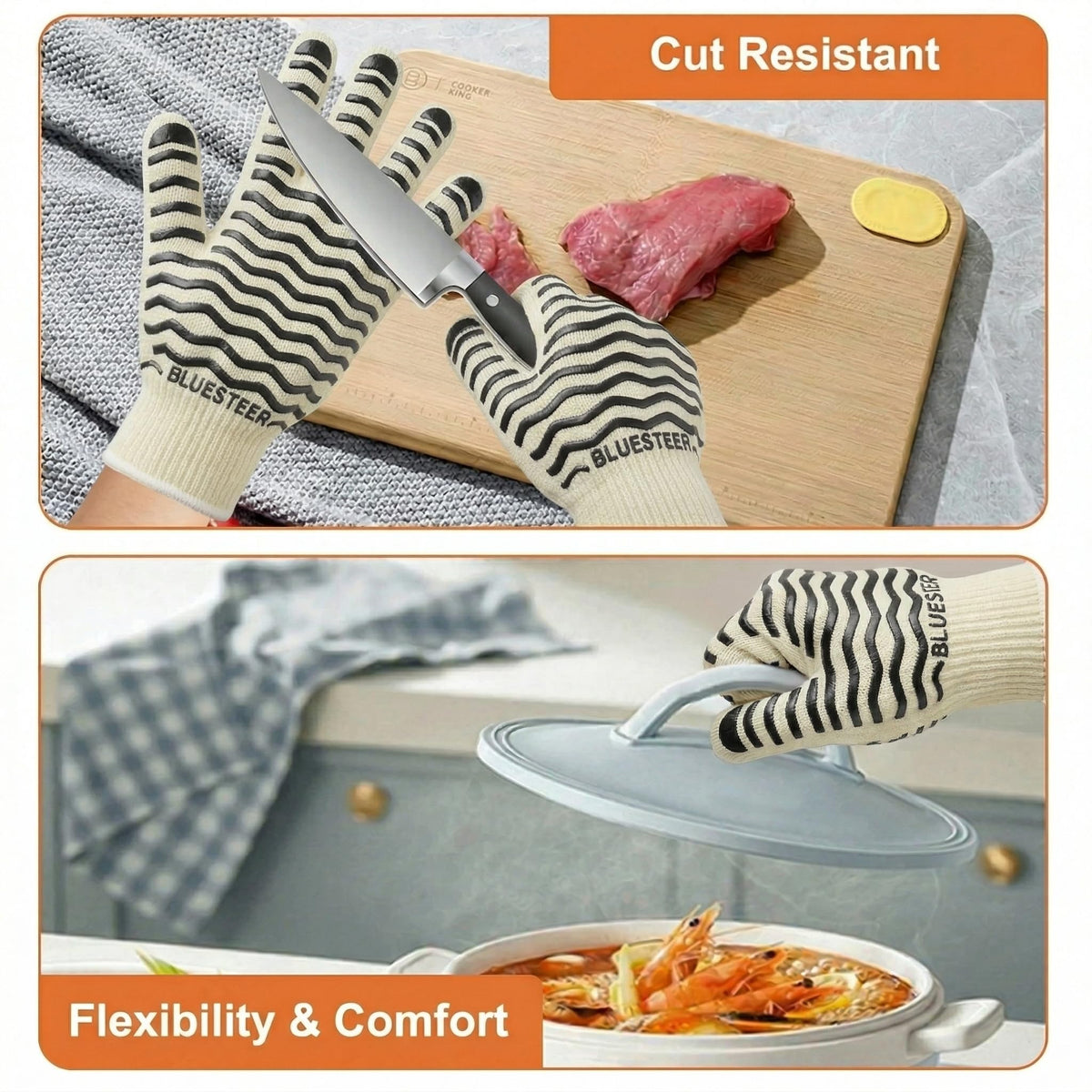 Oven Gloves 932°F Heat Resistant Oven Mitts with Fingers (9.6 Ounce)