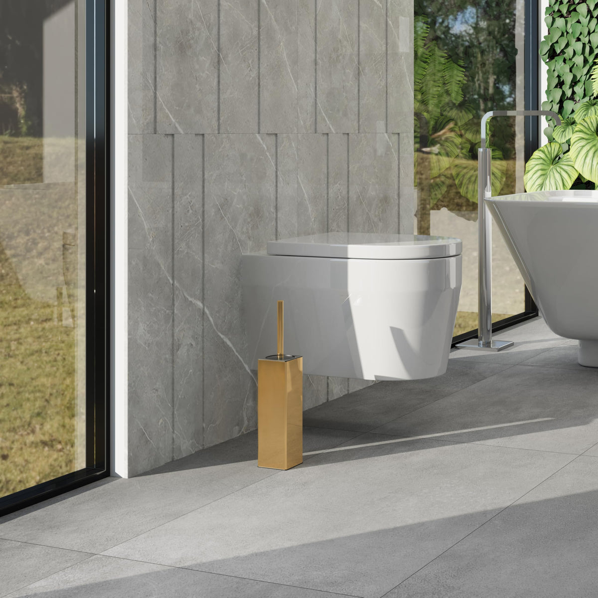 Square Toilet Brush with Holder