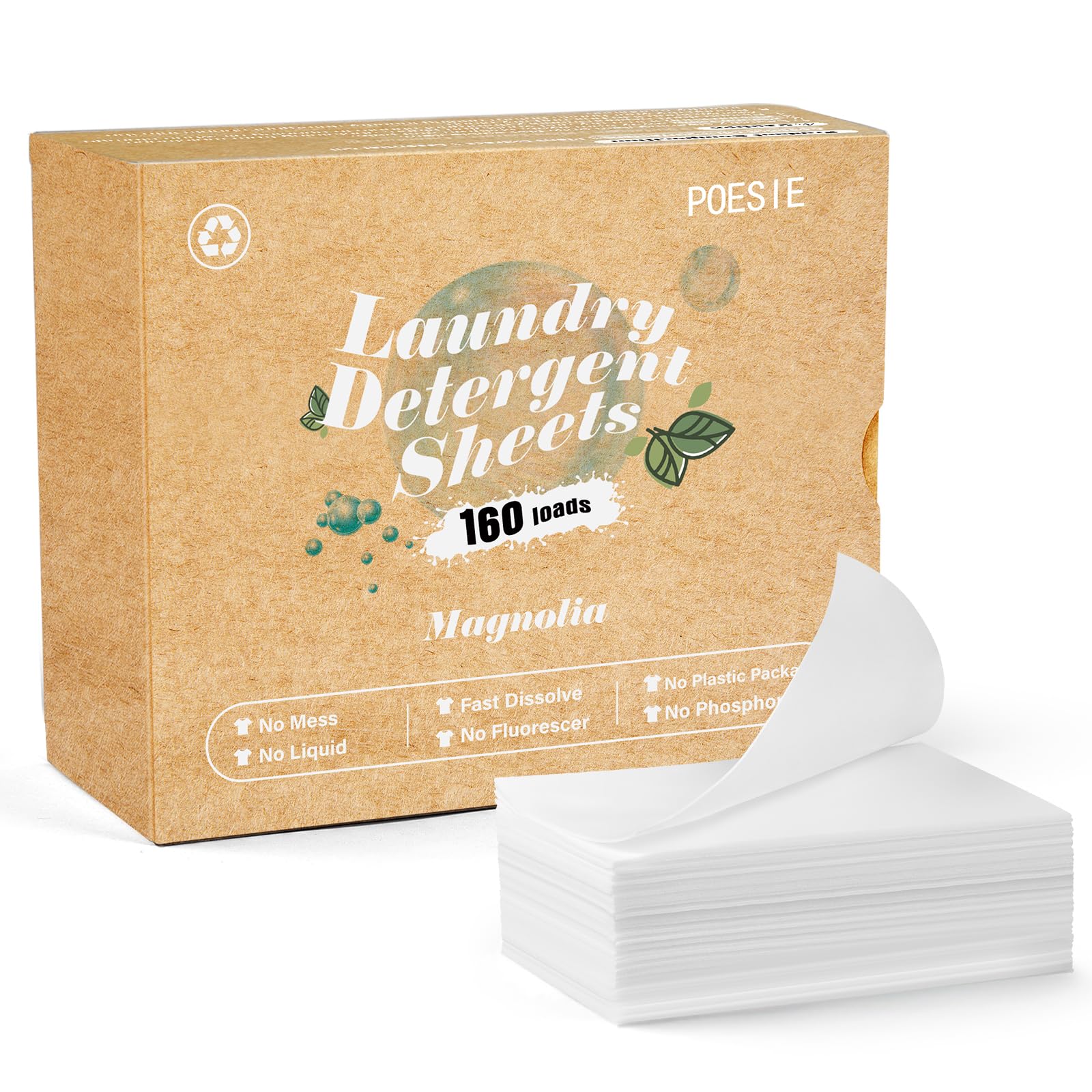 Laundry Detergent Sheets Magnolia Scent 160 Sheets 80 Large Loads Liquidless Effective Cleaning Zero Waste for All Washing Machine Traveling Dorm Life Save Space (160 Count)