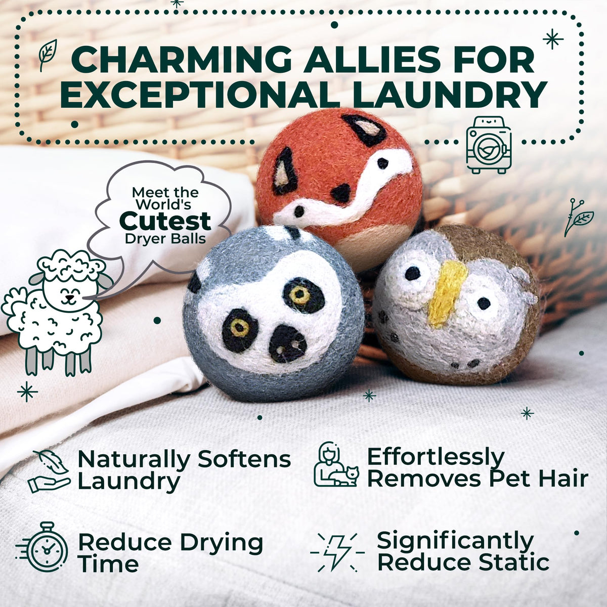 Chemical Free & Baby Safe! Reusable Wool Dryer Balls XL 6 (6 Count)
