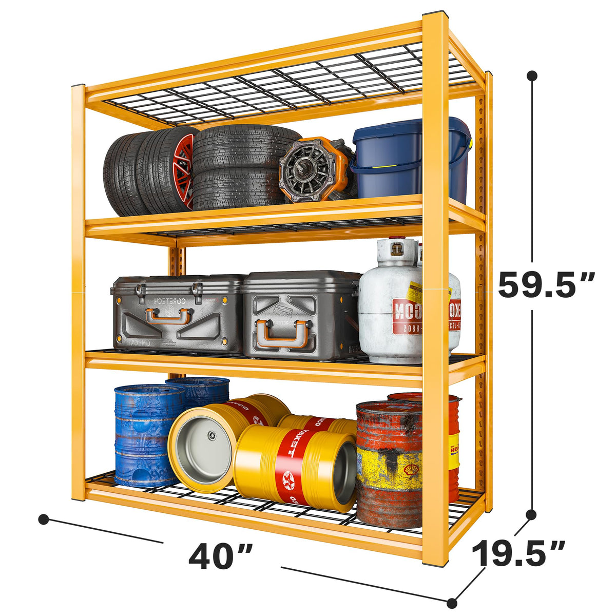40" W Yellow Garage Shelving with Double (4 Count)