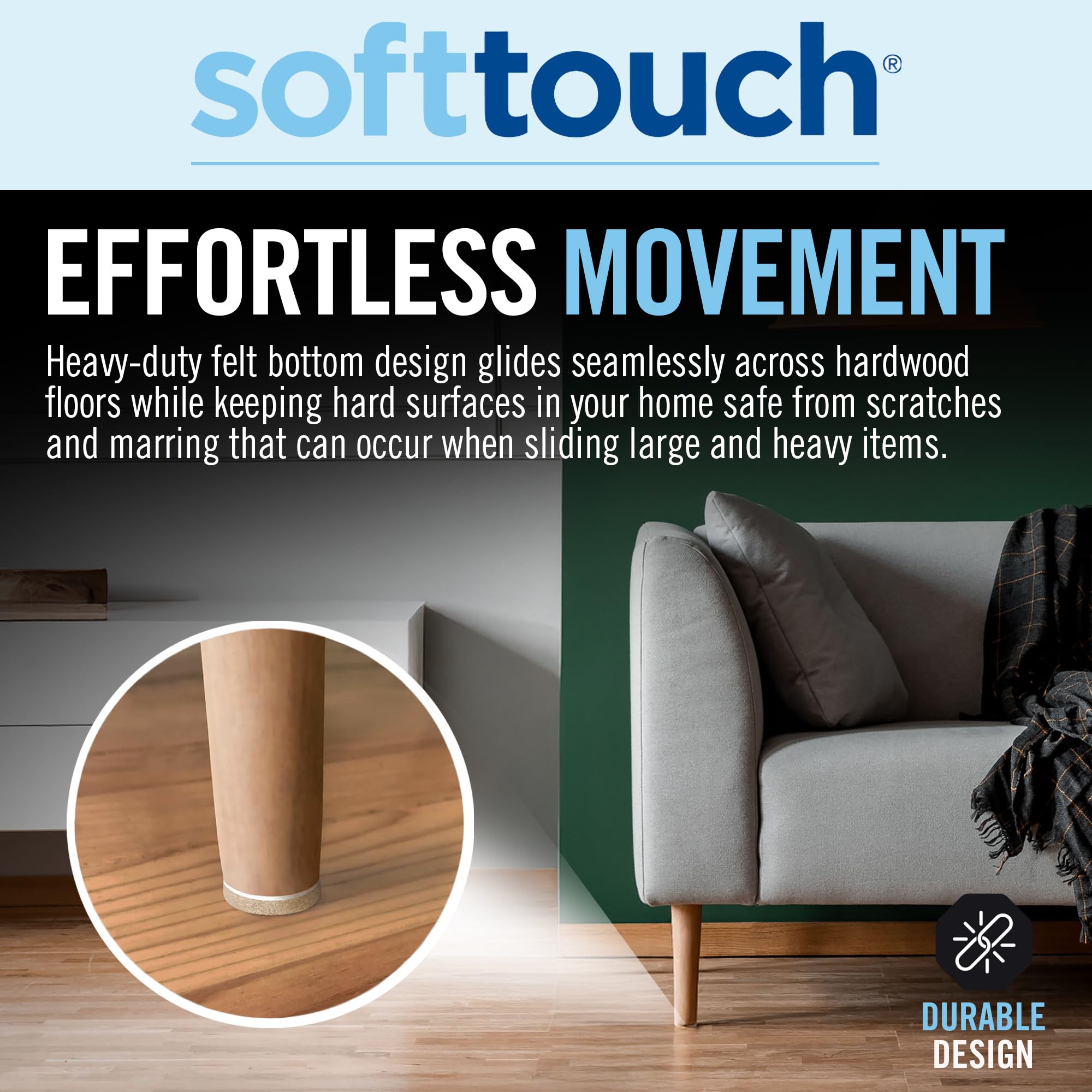 1.5" Round Reusable Felt Furniture Sliders for Hard Surfaces (24 Count)