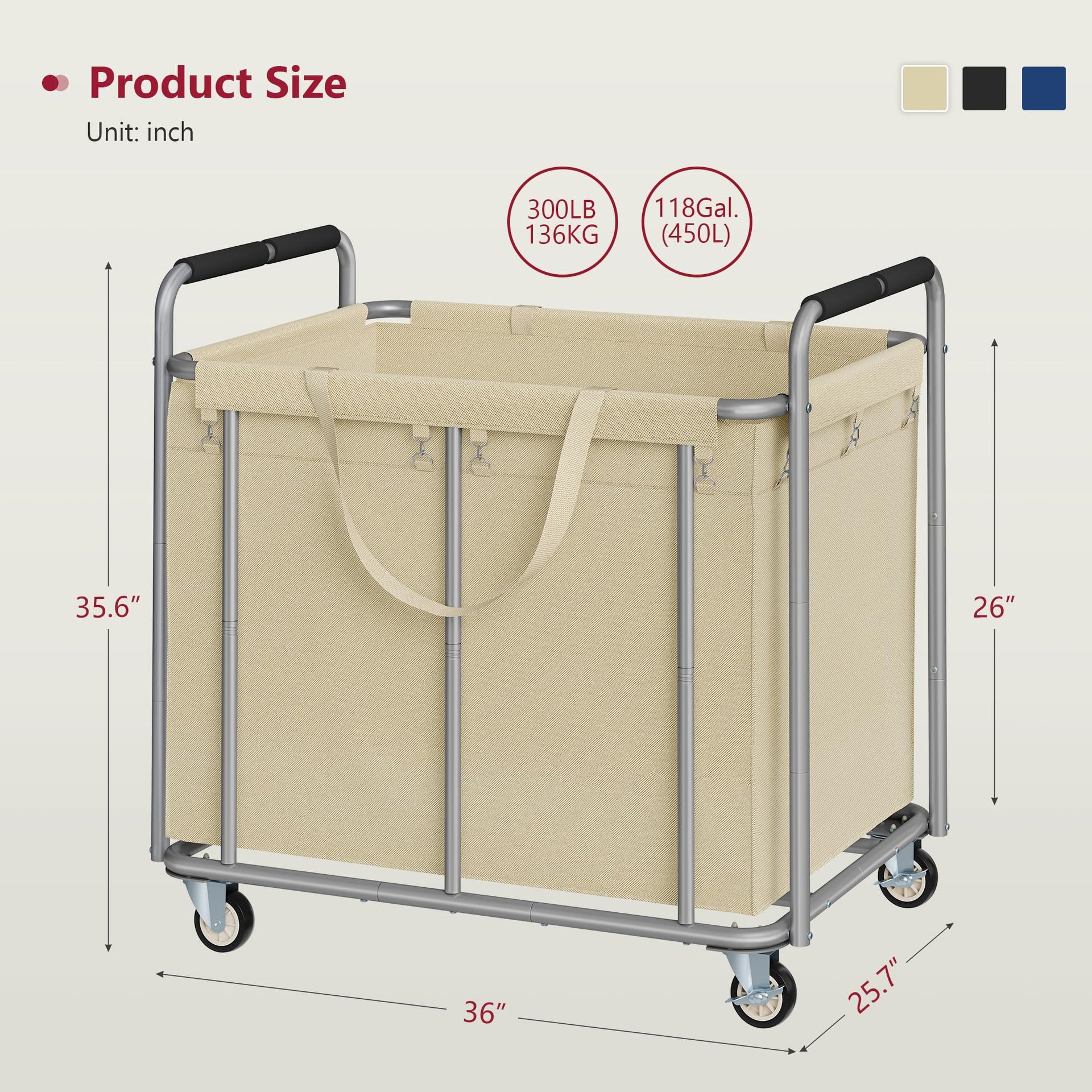 Large Laundry Cart with Wheels 450L
