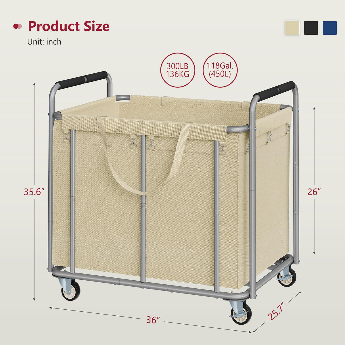 Large Laundry Cart with Wheels 450L