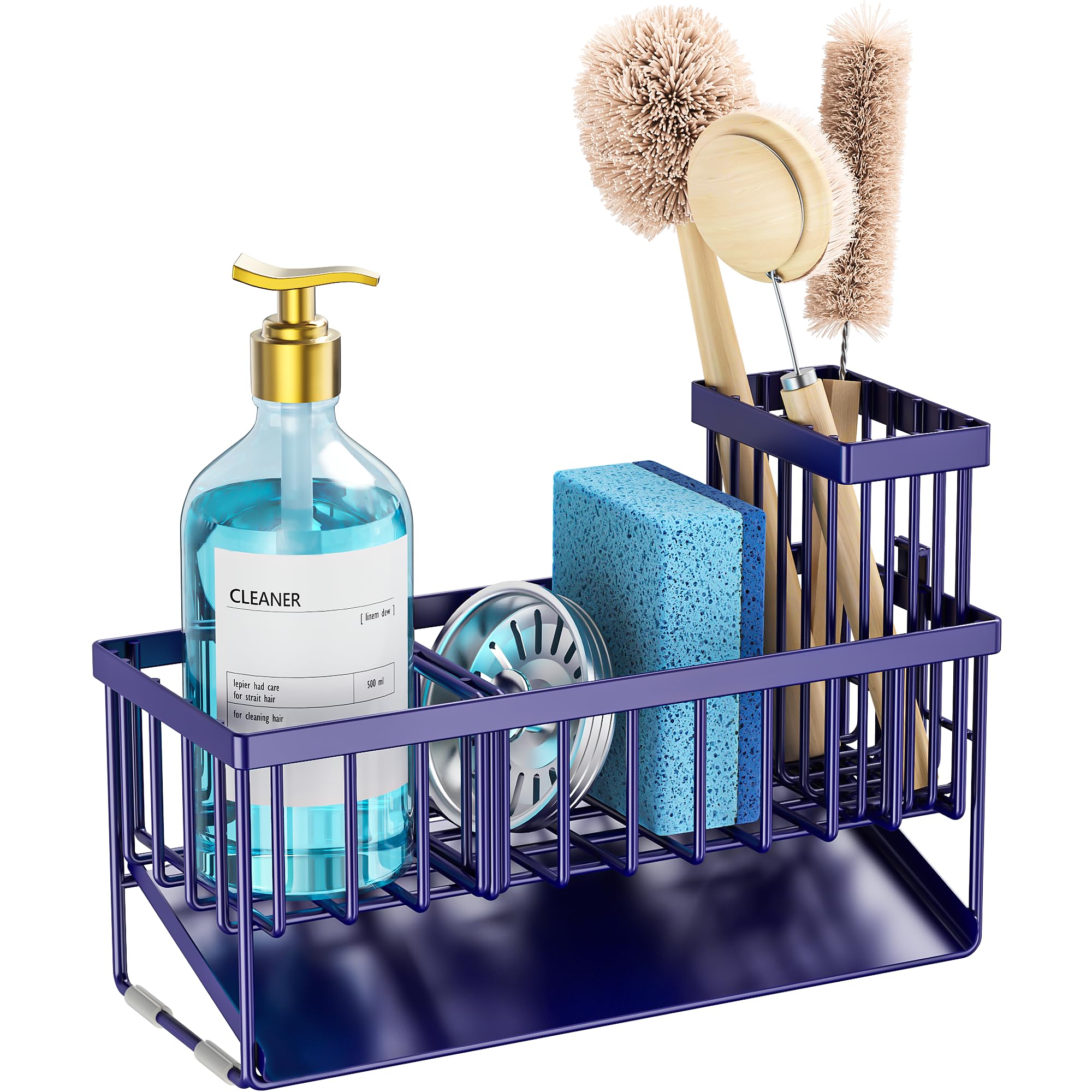 Navy Blue Sink Caddy Organzier with High Brush Holder