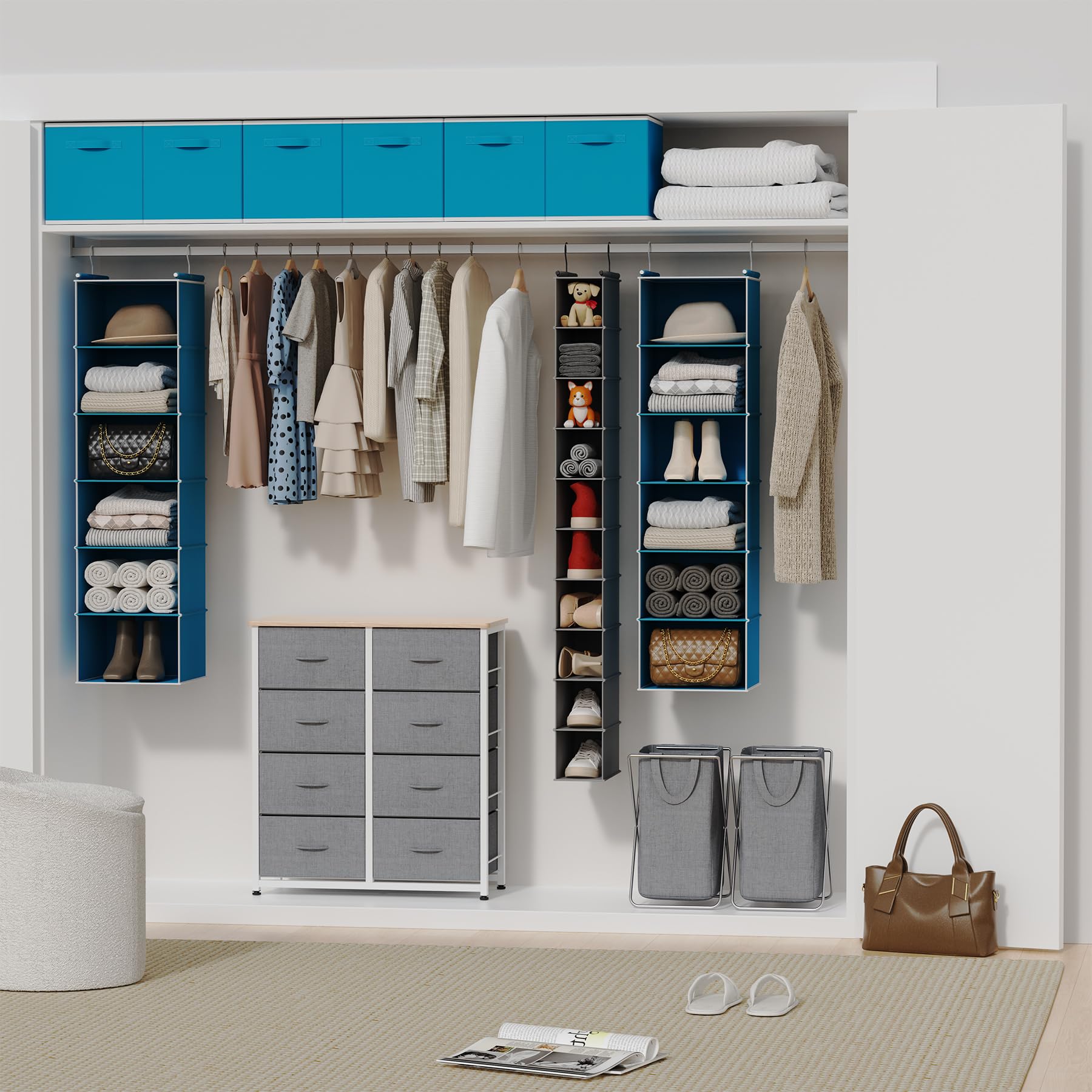6 Tier Hanging Closet Organizer with 2 Sturdy Hooks