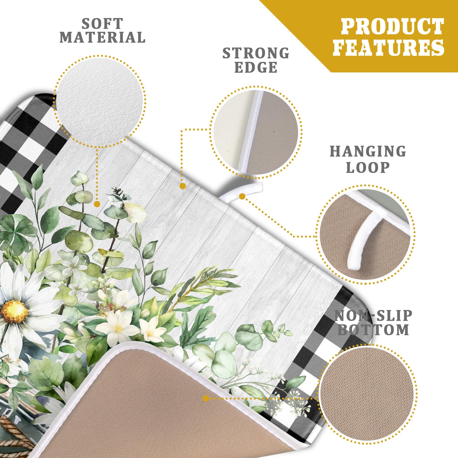 Spring Summer White Daisy Flowers Dish Drying Mat for Kitchen Counter Daisy Spring Flowers Dish Drying Mat 16x18 Inch Absorbent Reversible Microfiber Protector Drainer Mat Dishes Pad for Countertops