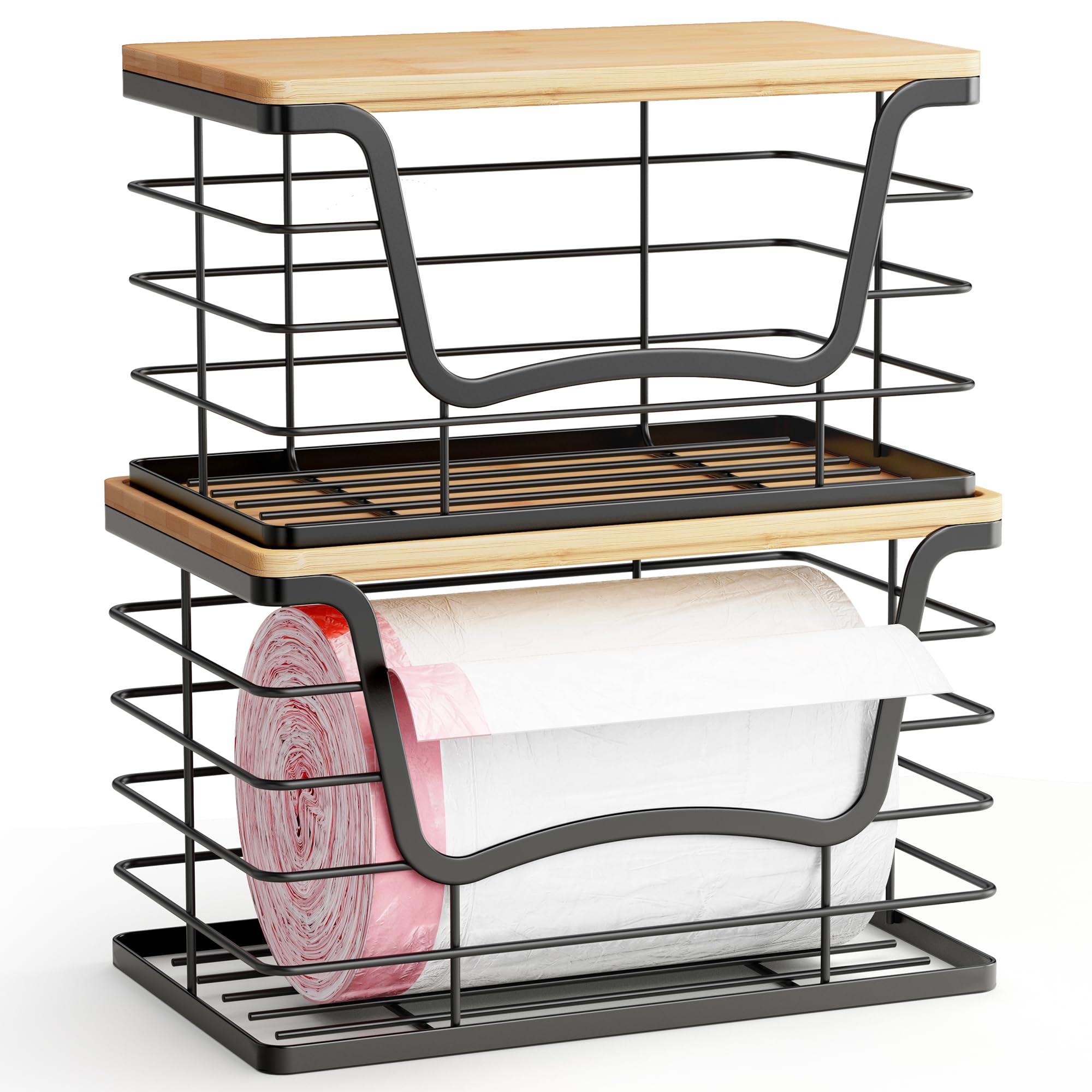 2 Pack Stackable Wire Storage Basket with Bamboo Lid