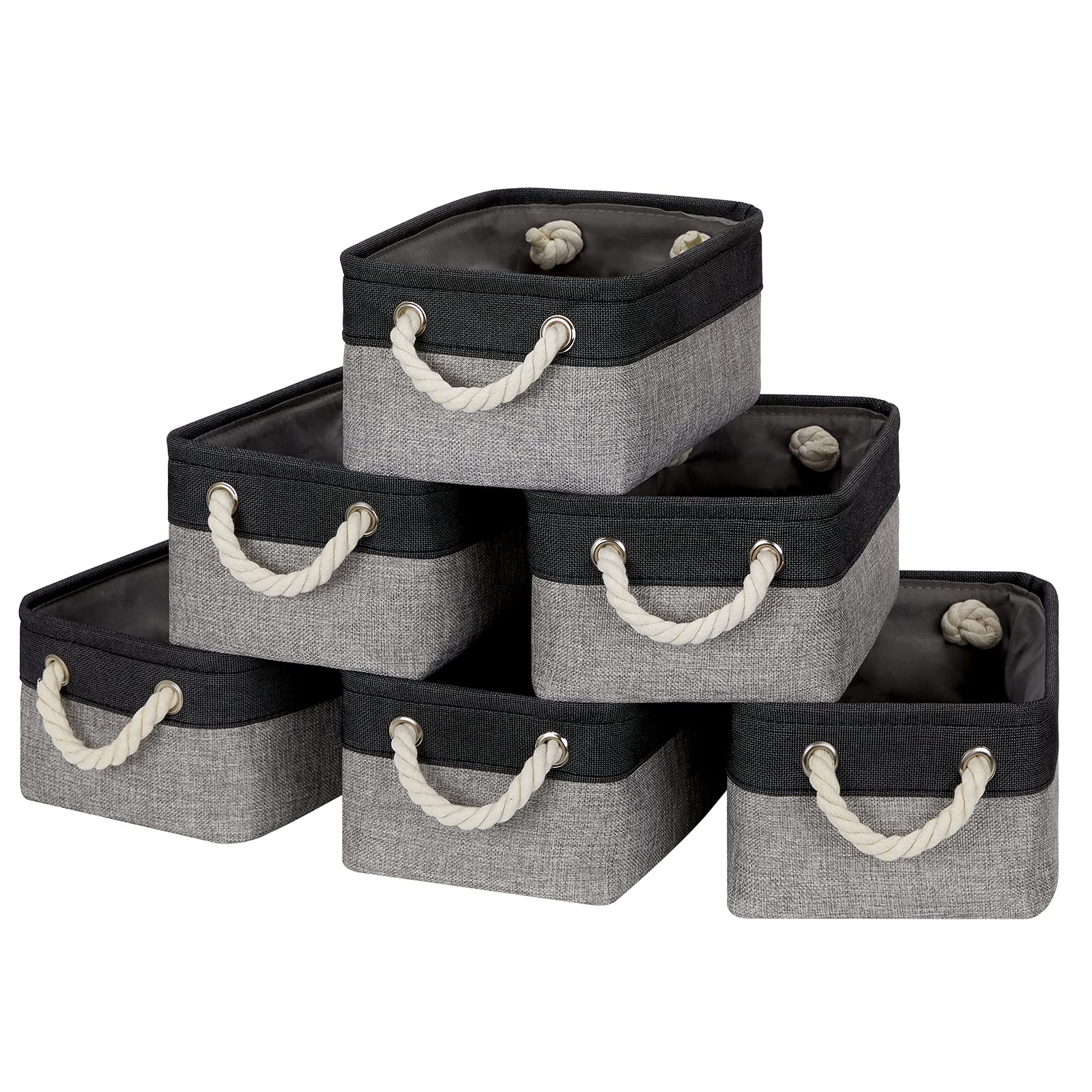 Fabric Storage Baskets 6 Pcs Small Cloth Basket for Shelves Collapsible Decorative Storage Organizer Small Canvas Storage Bins with Handles (6 Count)