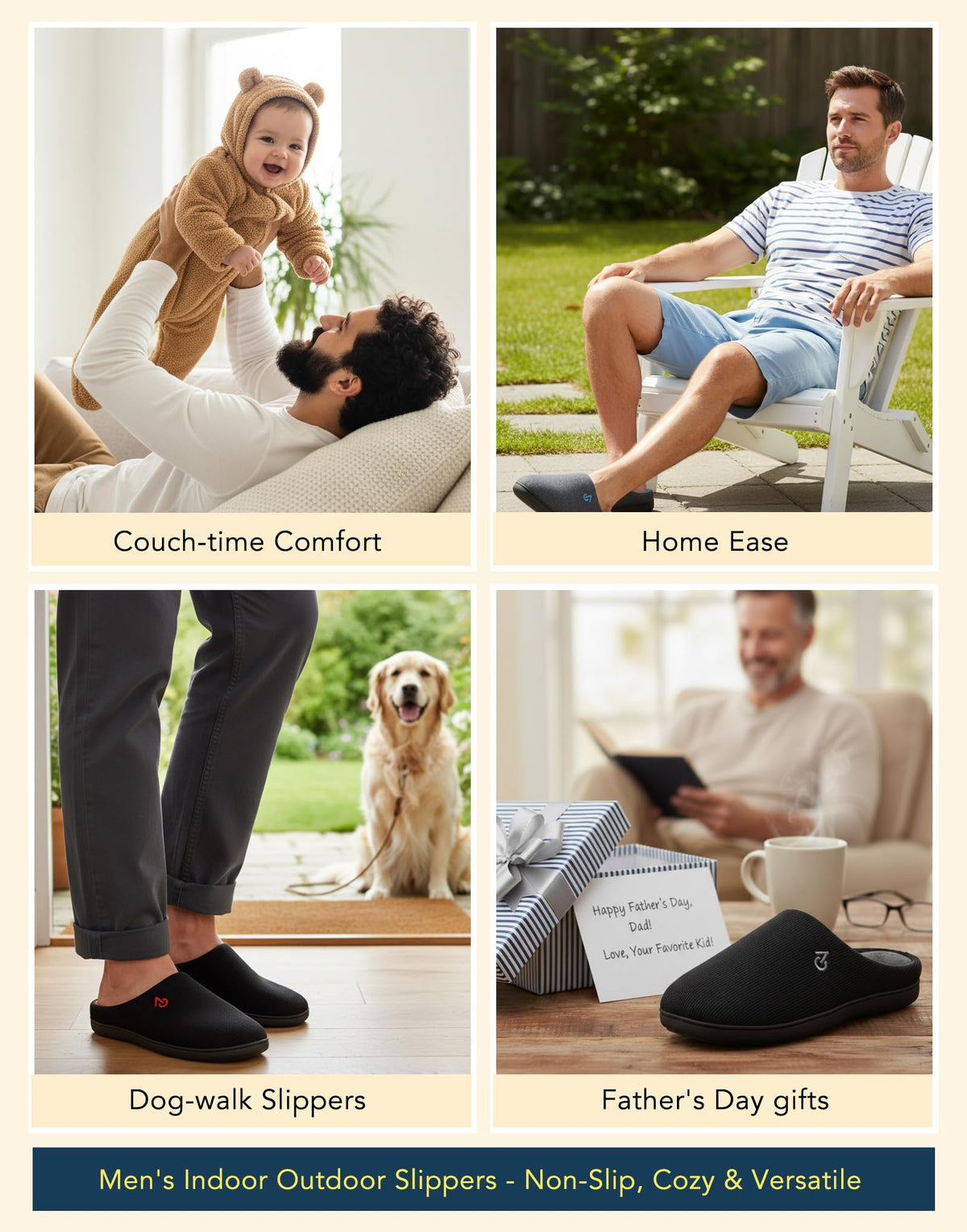 Men's Two Tone Cozy House Slippers Pitch Gold