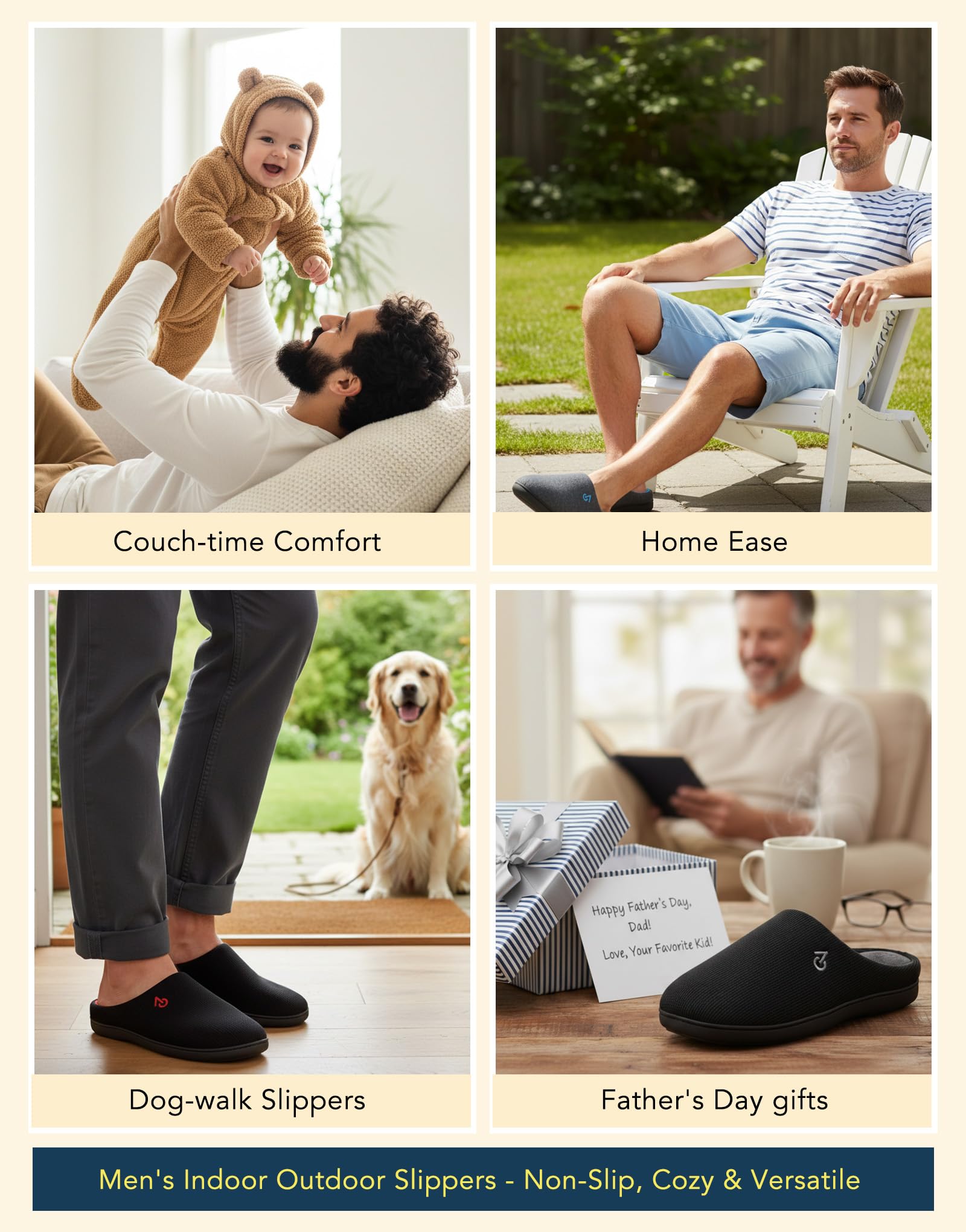 Men's Two Tone Cozy House Slippers Pitch Gold