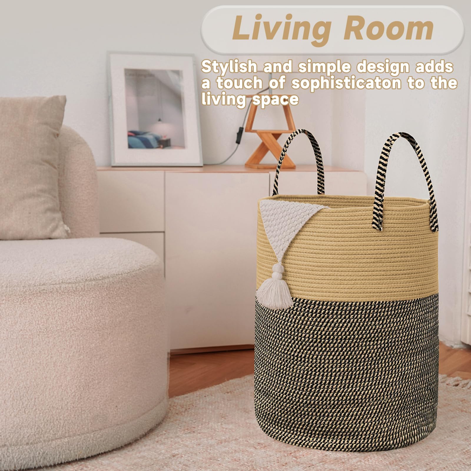 60L Cotton Rope Laundry Basket Hamper