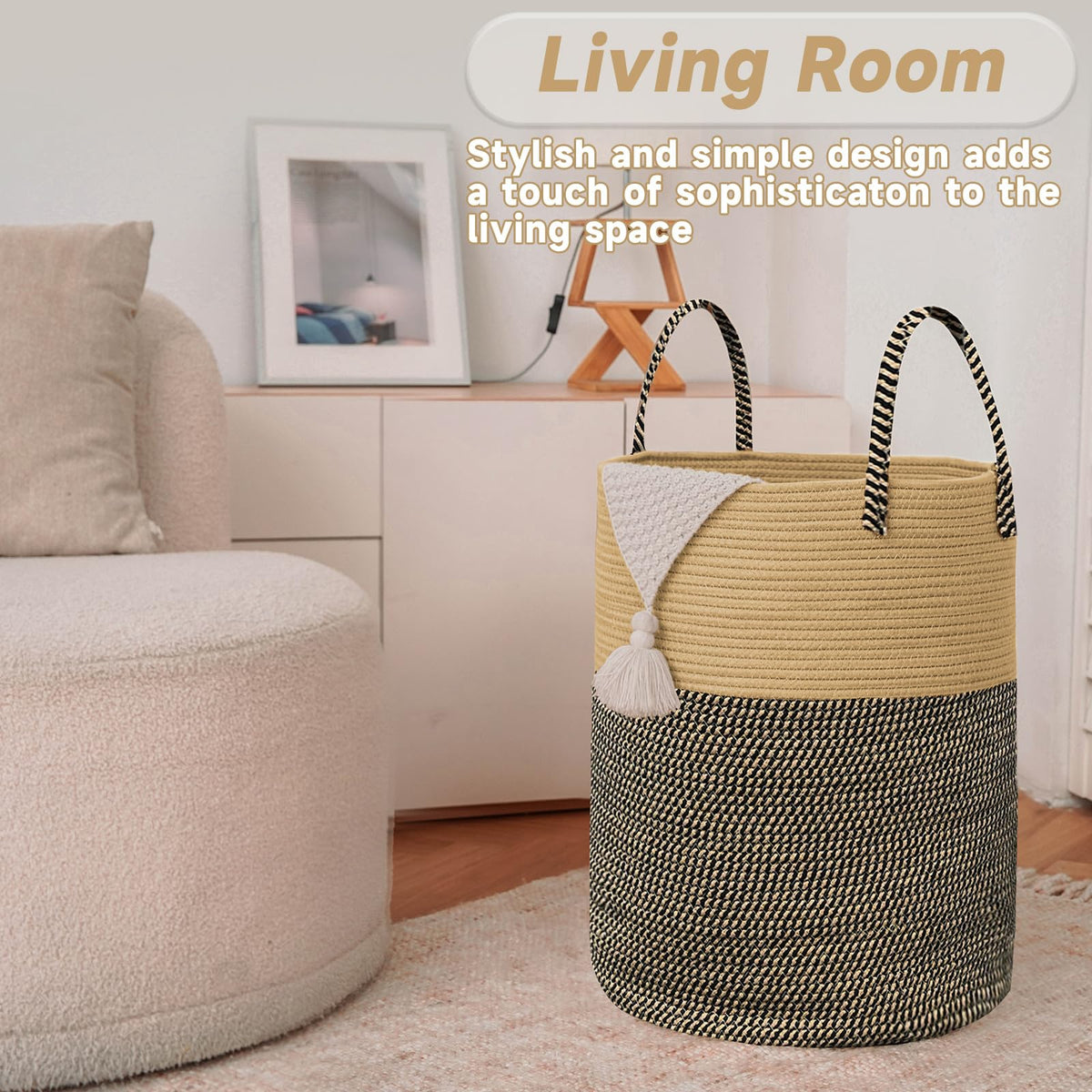60L Cotton Rope Laundry Basket Hamper