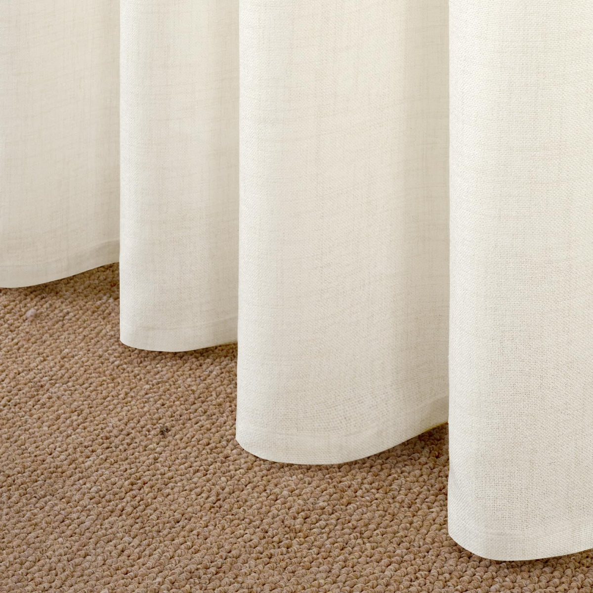 Ivory Linen Semi Sheer Curtains 52X63 Inch Length for Living Room (2 Count)