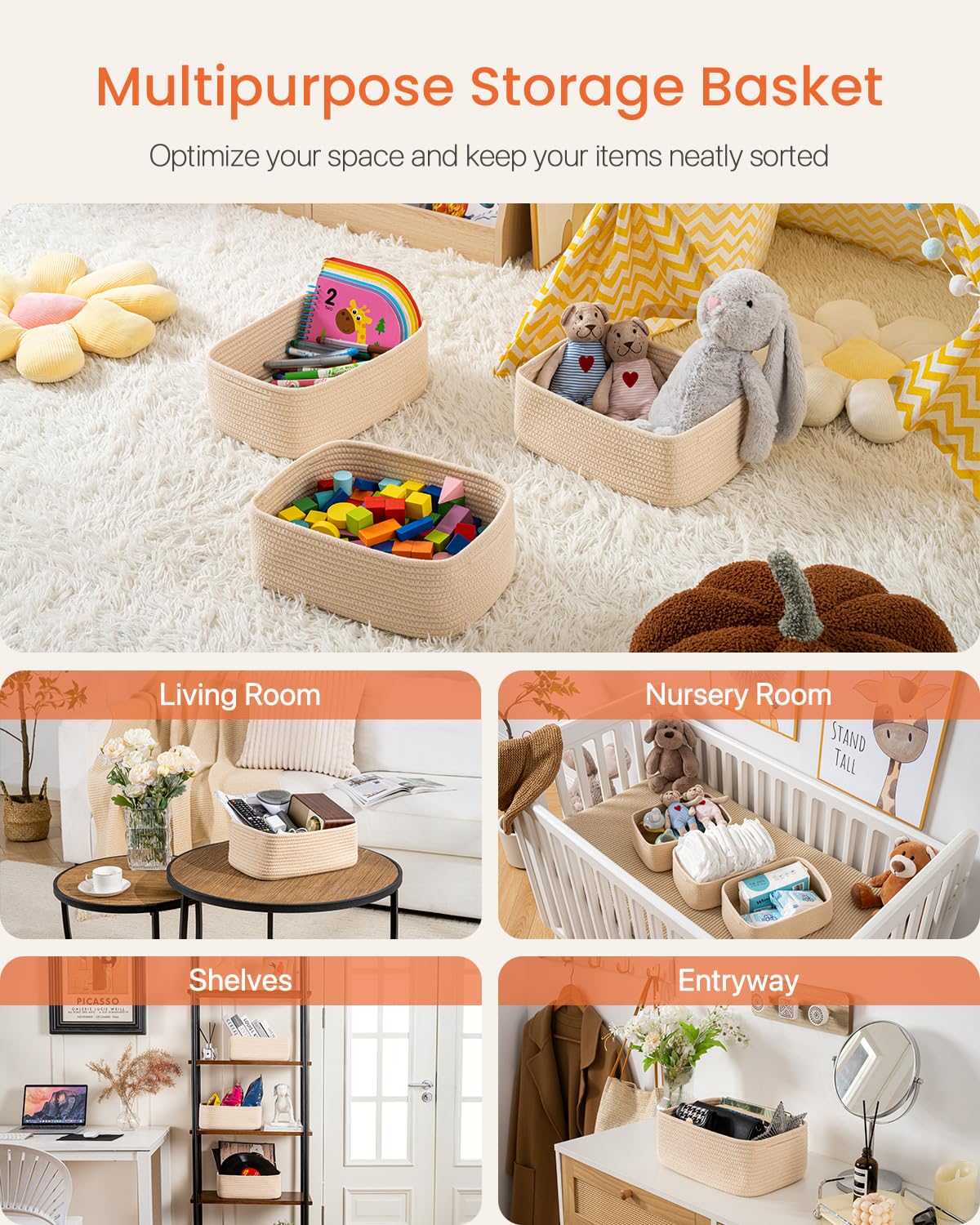 Small Woven Storage Basket for Organizing (3 Count)
