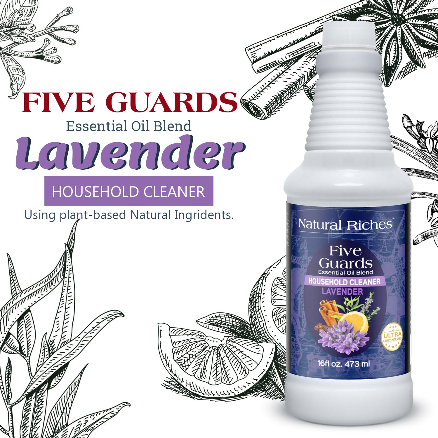 Five Guards Household Cleaner Concentrate Lavender Scent 16 Fl Oz