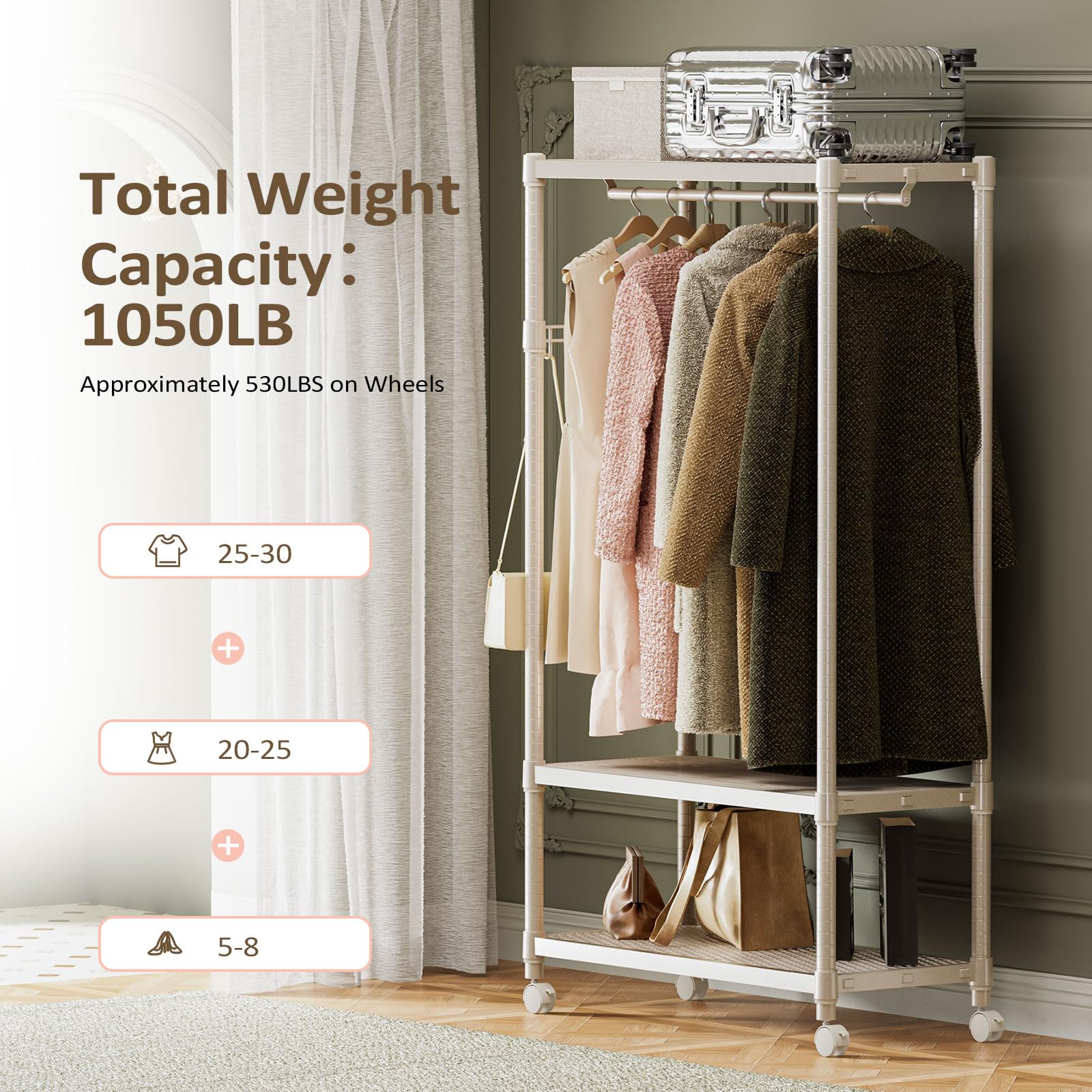 Heavy Duty Rolling Garment Rack Wire Clothes Rack for Hanging Clothes