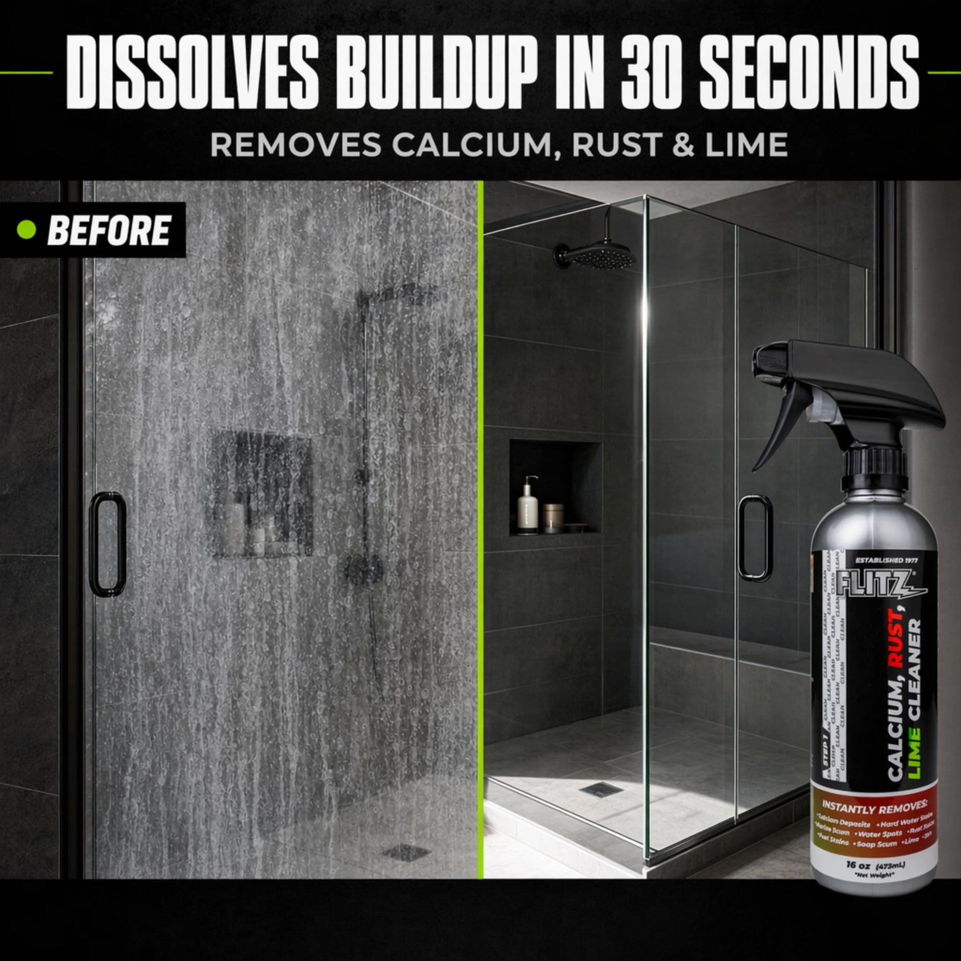 Calcium, Rust, & Lime Remover - 16oz Bottle of USA-Made Limescale Remover for Toilets, Showers, and More - Powerful Spray that Instantly Eliminates Tarnish, Grease, and Other Grime (3 Pack) (48 Fl Oz)