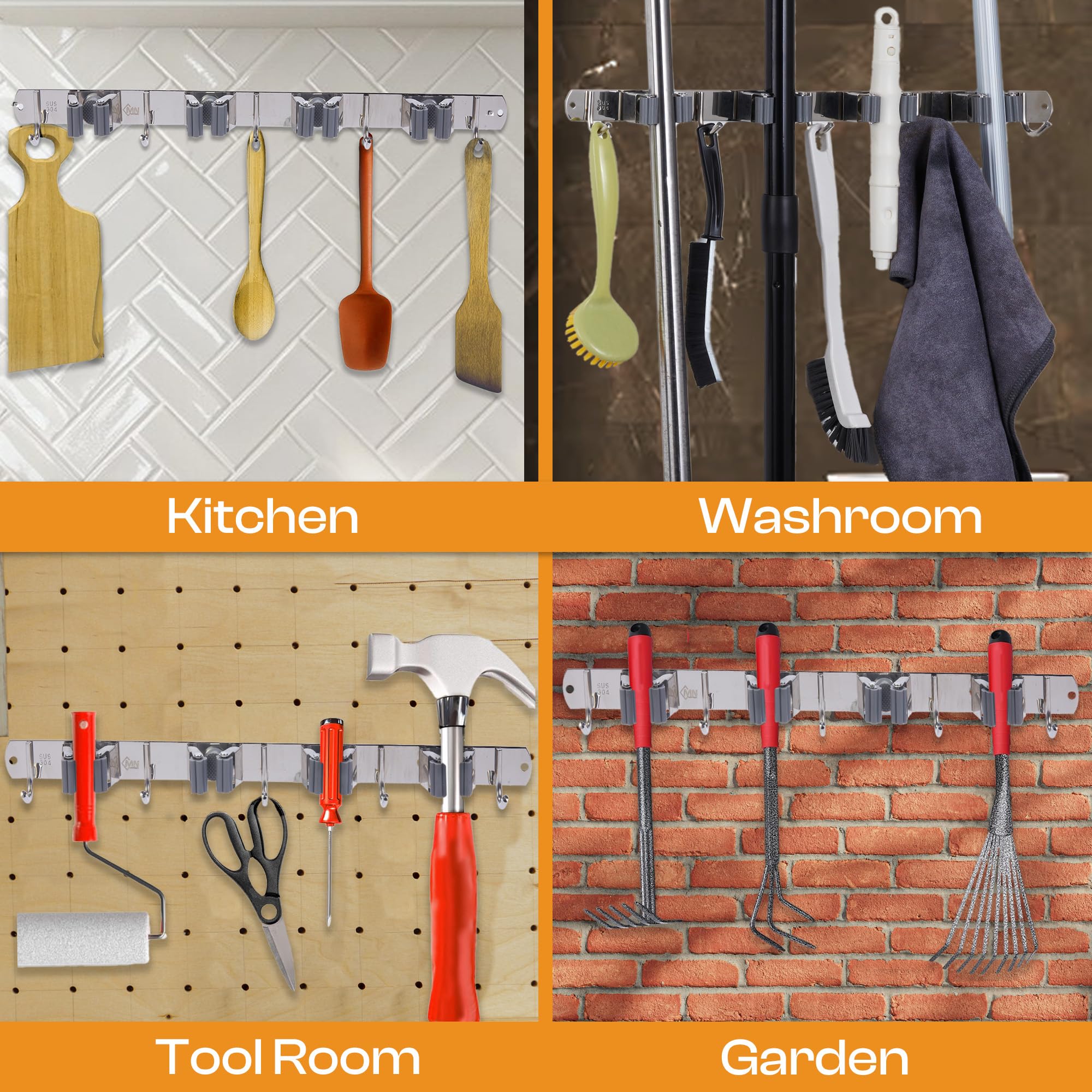 Stainless Steel Broom Holder Wall Mount