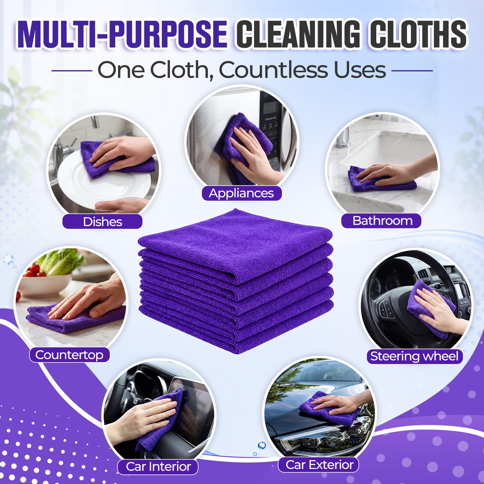 Microfiber Cleaning Cloths for Cars Ultra Absorbent Car Towels Drying Reusable Cleaning Supplies House Kitchen Window Microfiber Towel (60 Count)