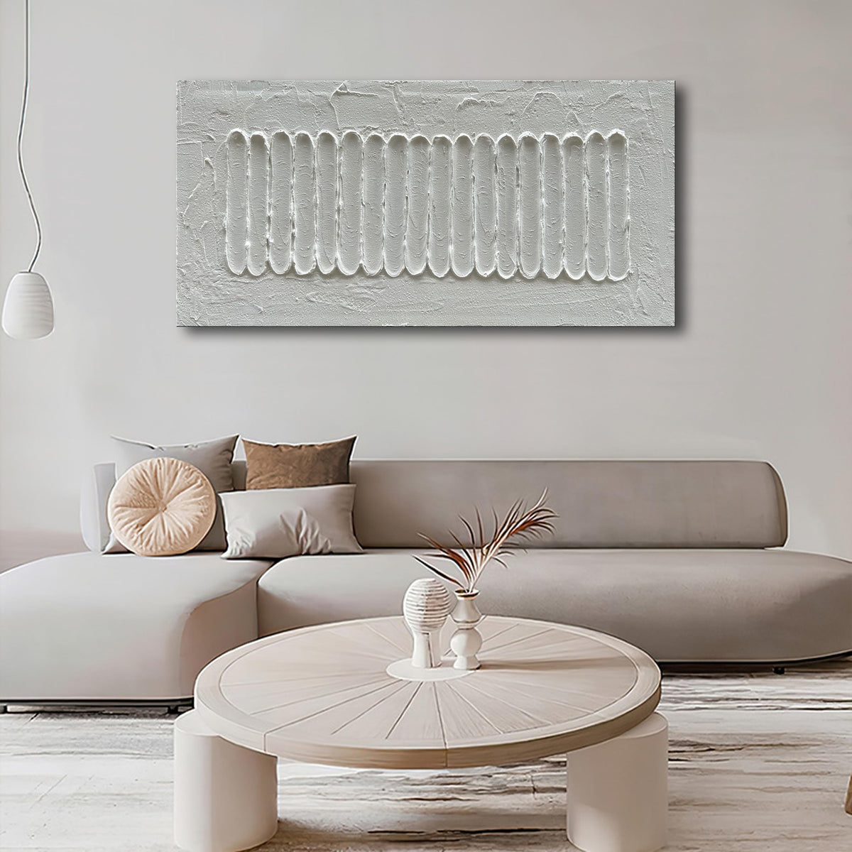 Art 24x48 Inch White Minimalist Abstract Oil Painting Home Wall Decor