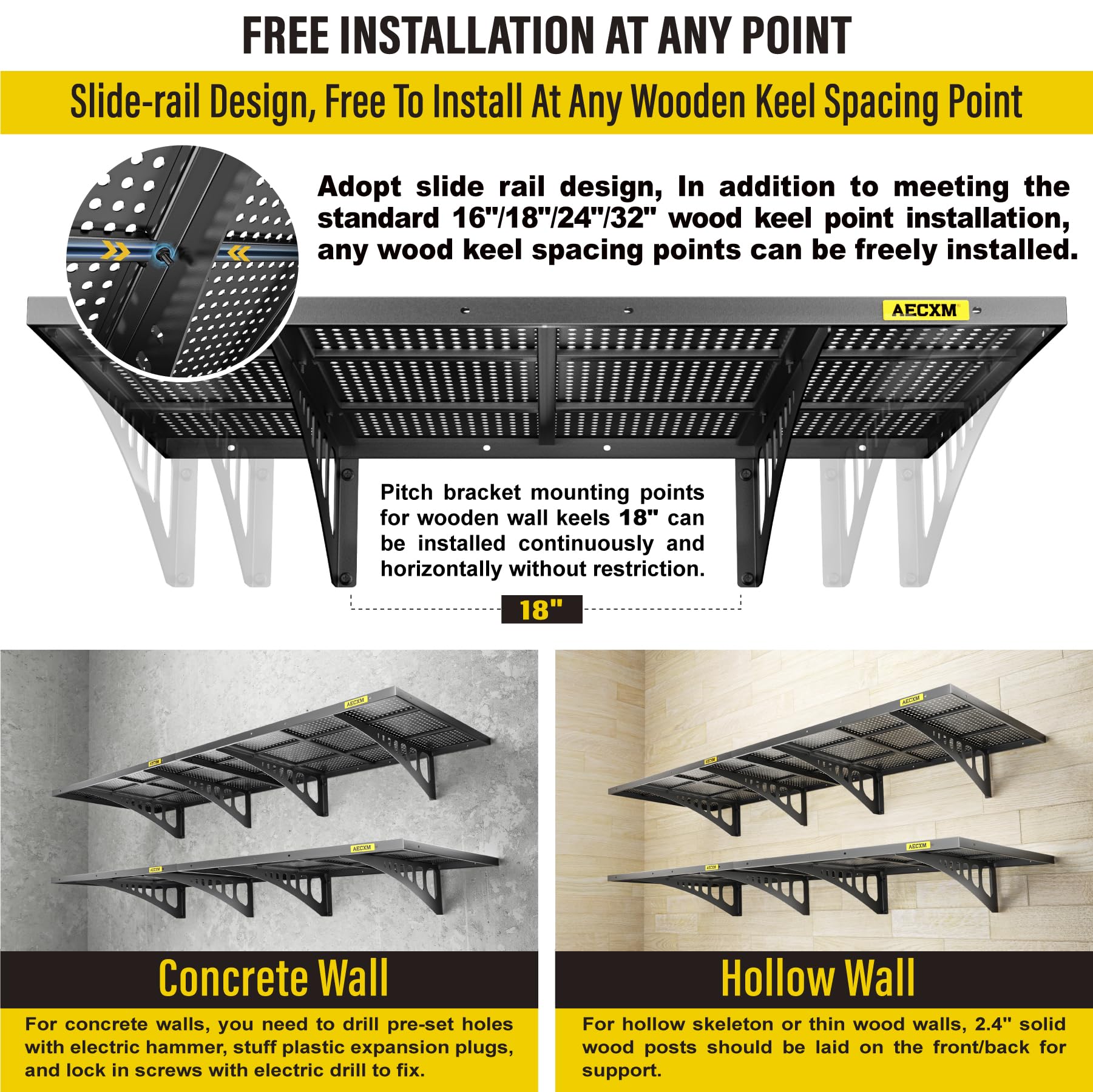 4 Pack 2x3ft Adjustable Garage Wall Shelving 1120lbs Load Capacity Heavy Duty Wall Mounted Storage Shelf Metal Floating Shelves for Garage (2 Count)