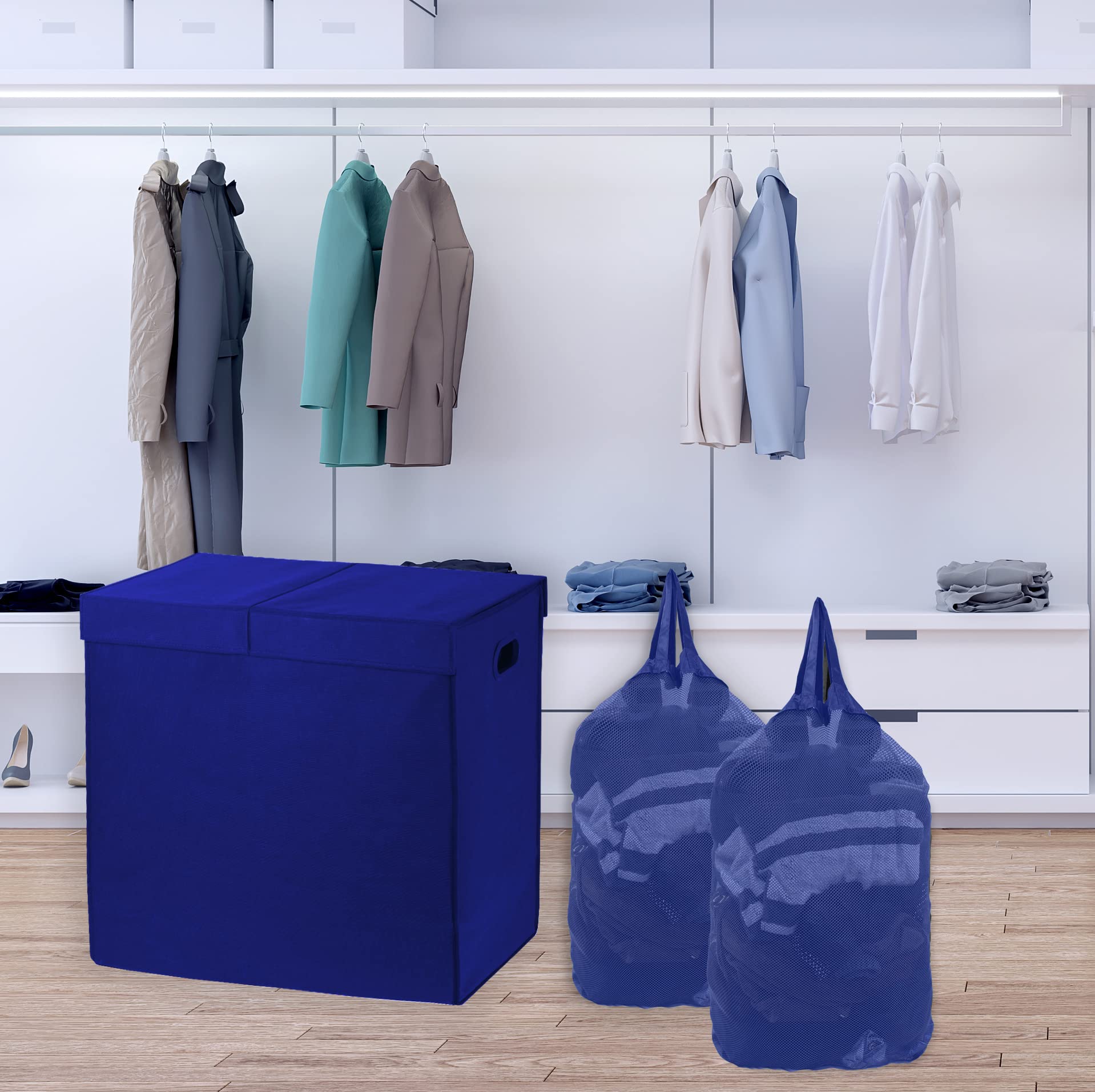 Double Laundry Hamper with Lid & Removable Bags