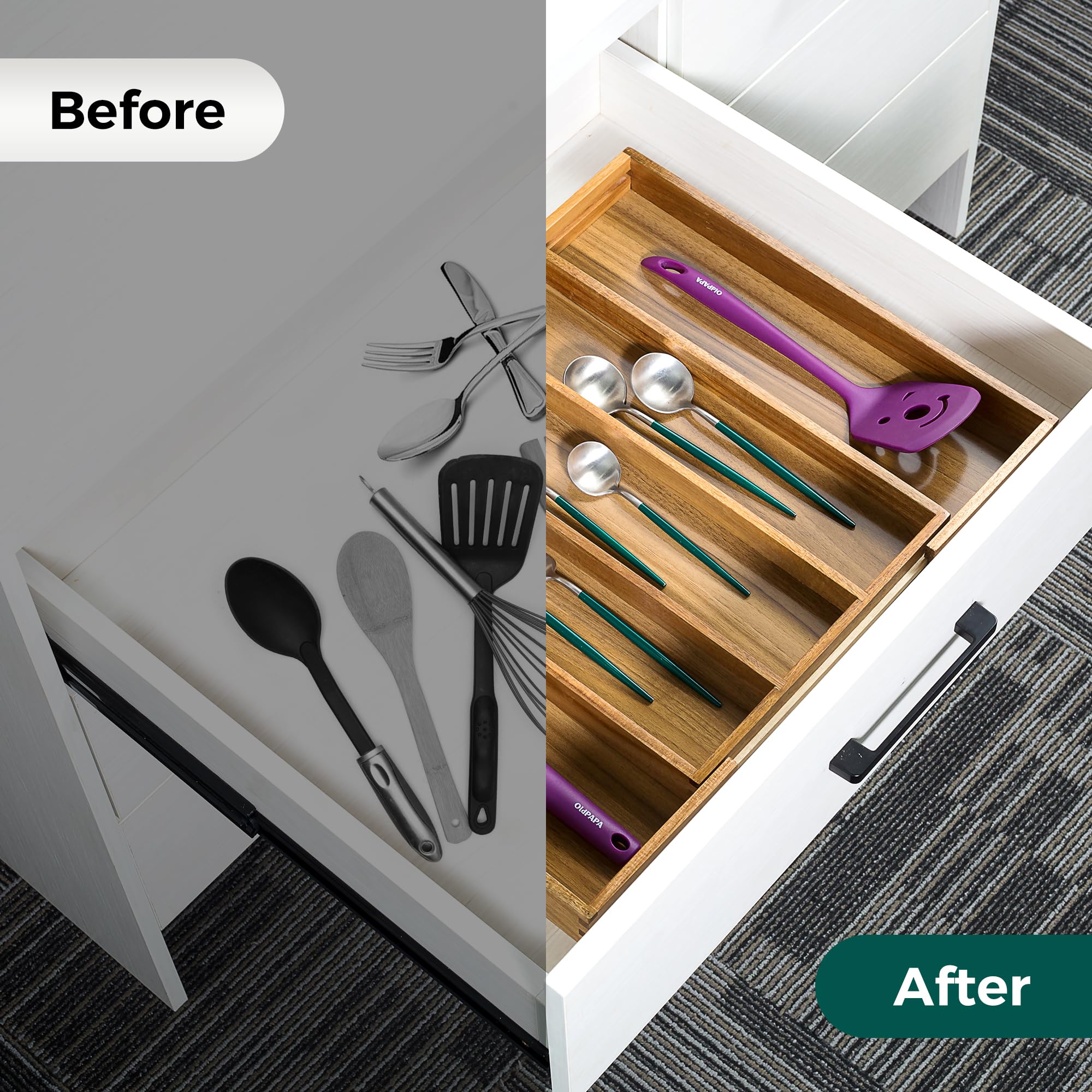 Acacia Kitchen Drawer Organizer Expandable