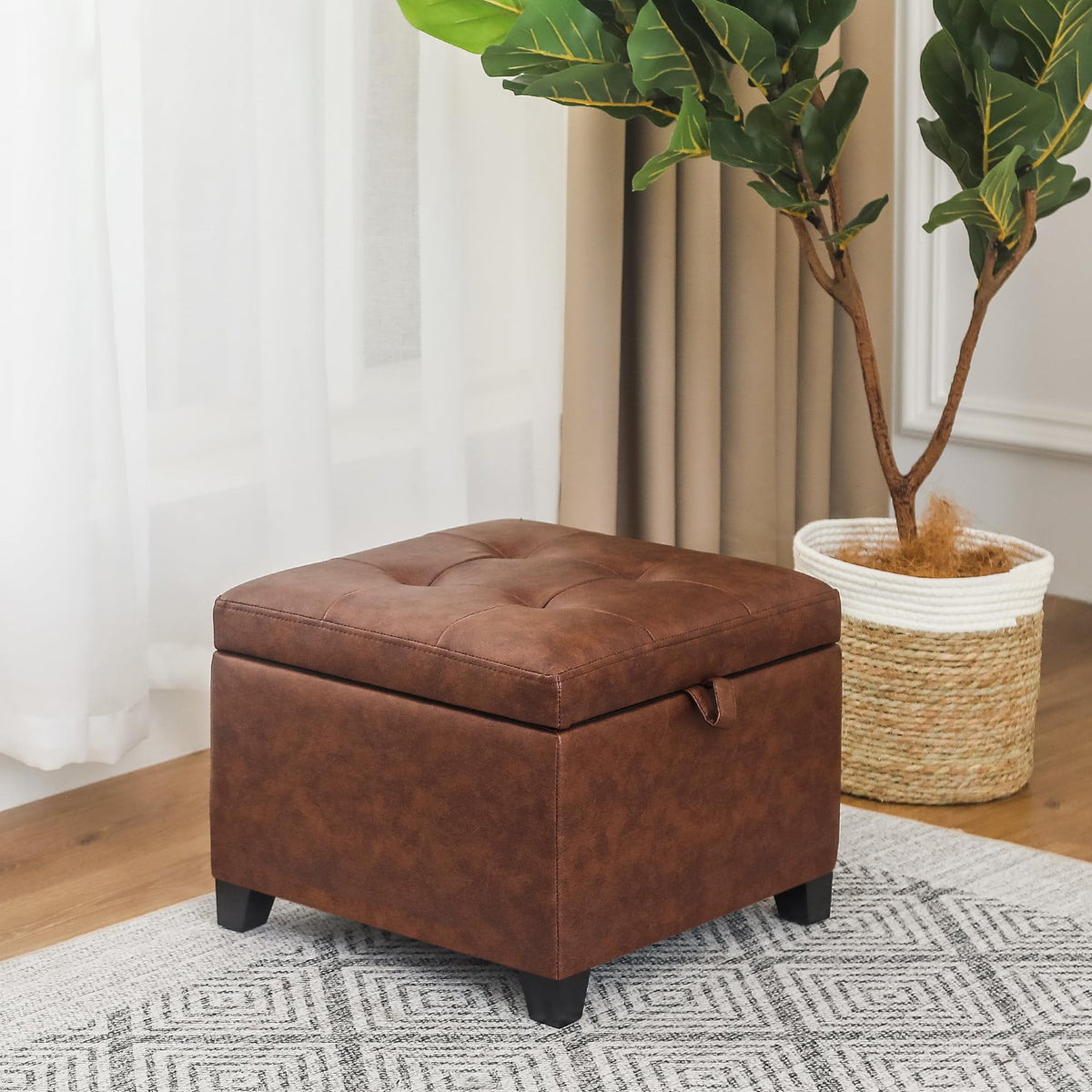 Faux Leather Storage Ottoman