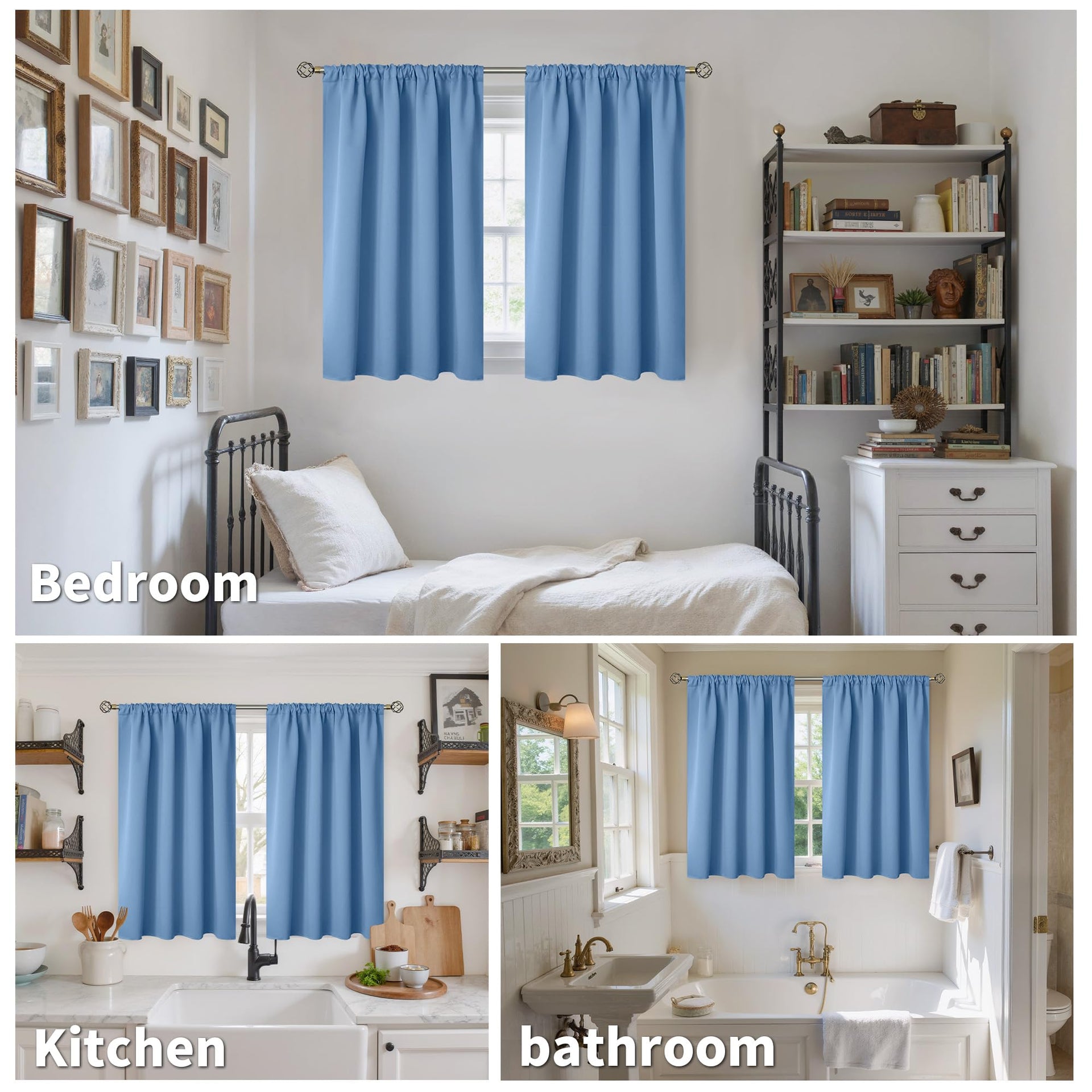 Denim Blue Blackout Curtains for Bedroom 45 Inches Long