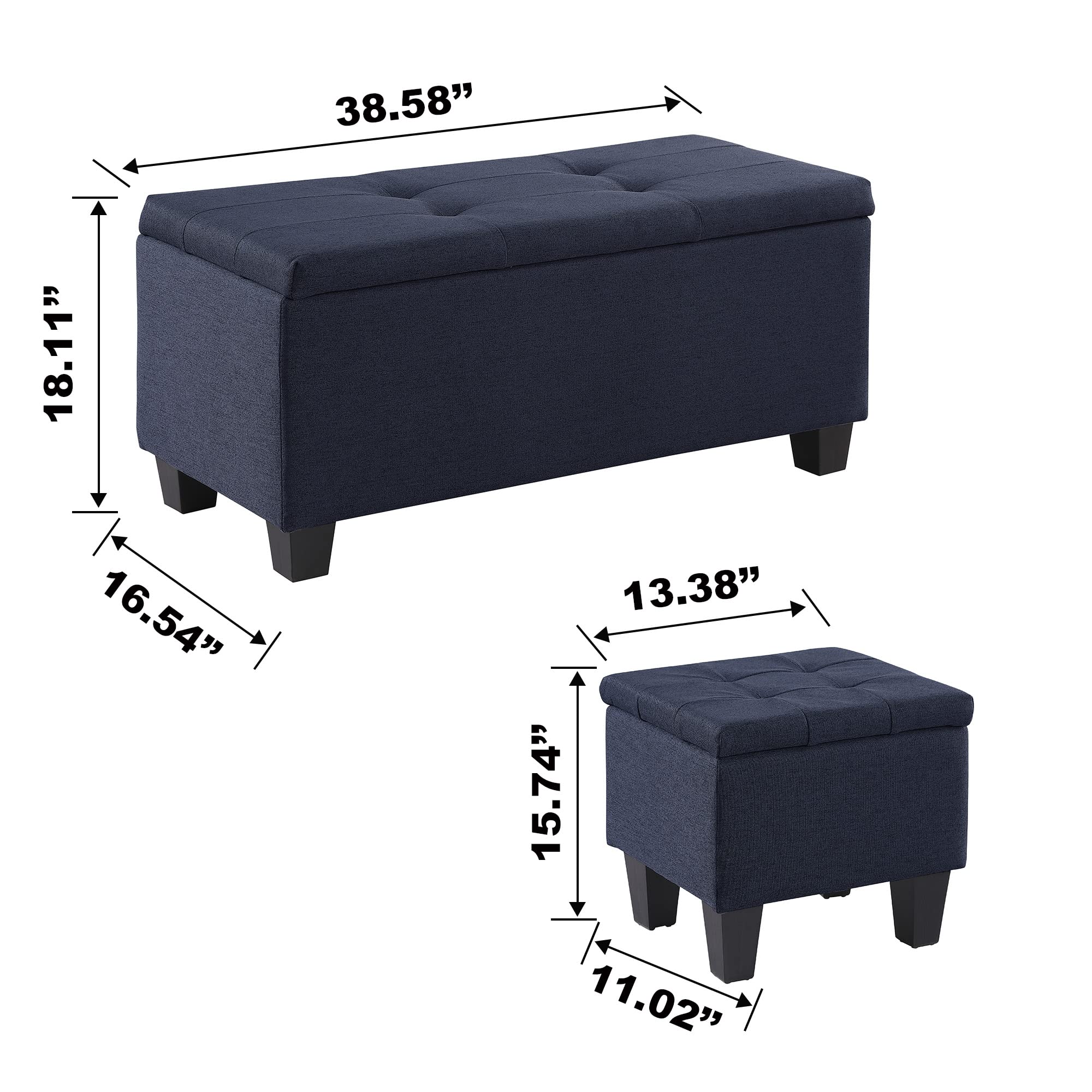 Set of 3 Hinged Storage Ottoman