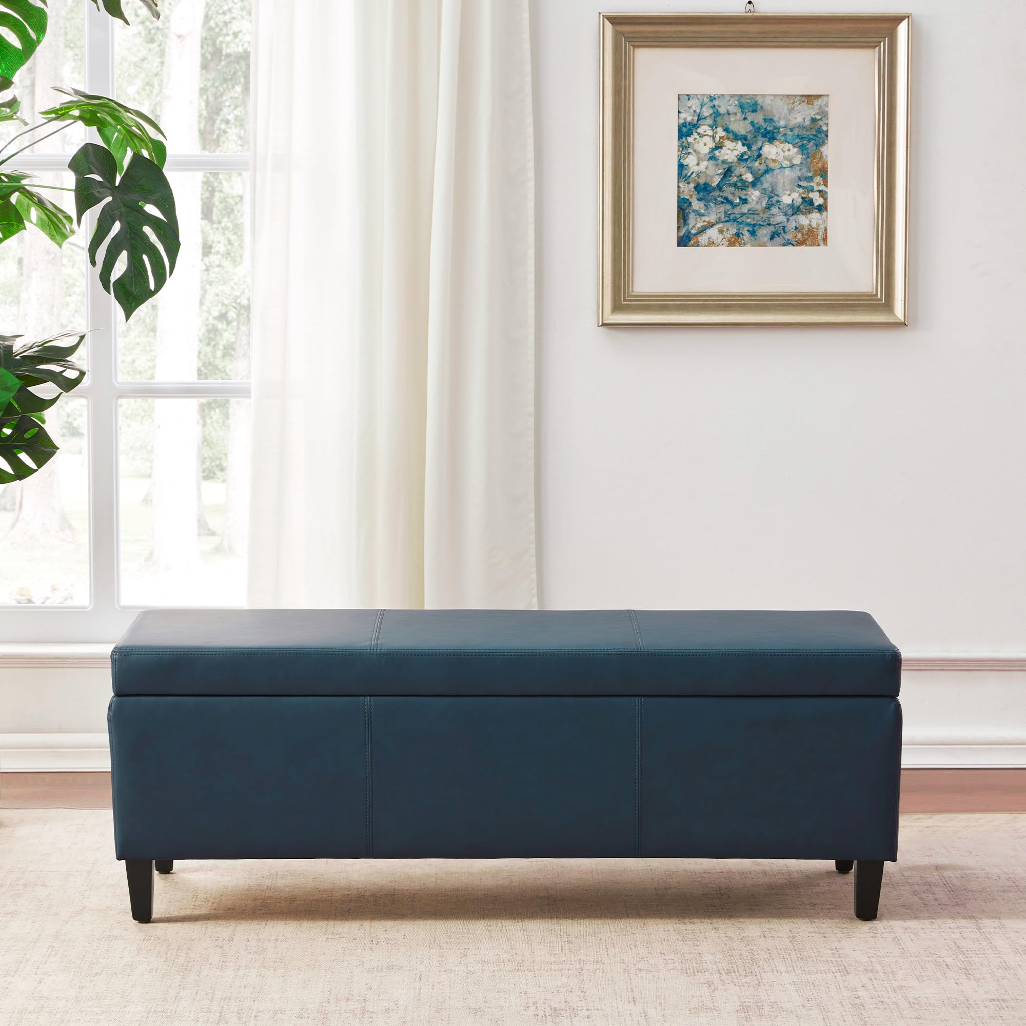 Faux Leather Storage Ottoman Bench 50.3 Inch Extra Long PU Upholstered Bedroom Bench with Large Storage Space for The Living Room