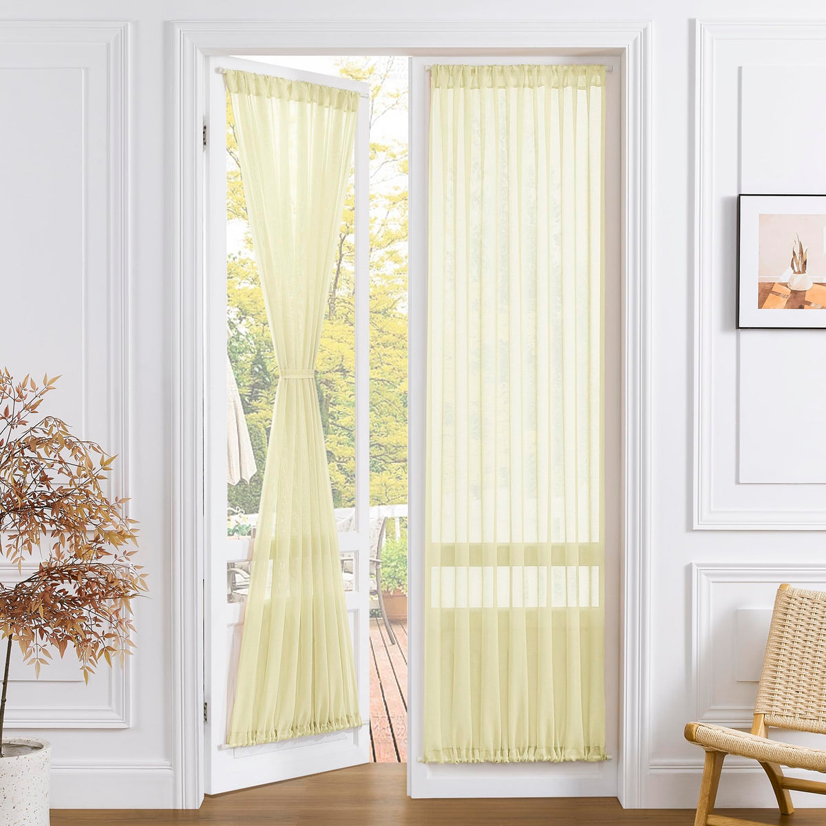 Sheer Door Curtain Closet Linen Textured Curtain Sheers Doorway Light Filtering Voile French Door Rod Pocket Curtains Patio Glass Doors