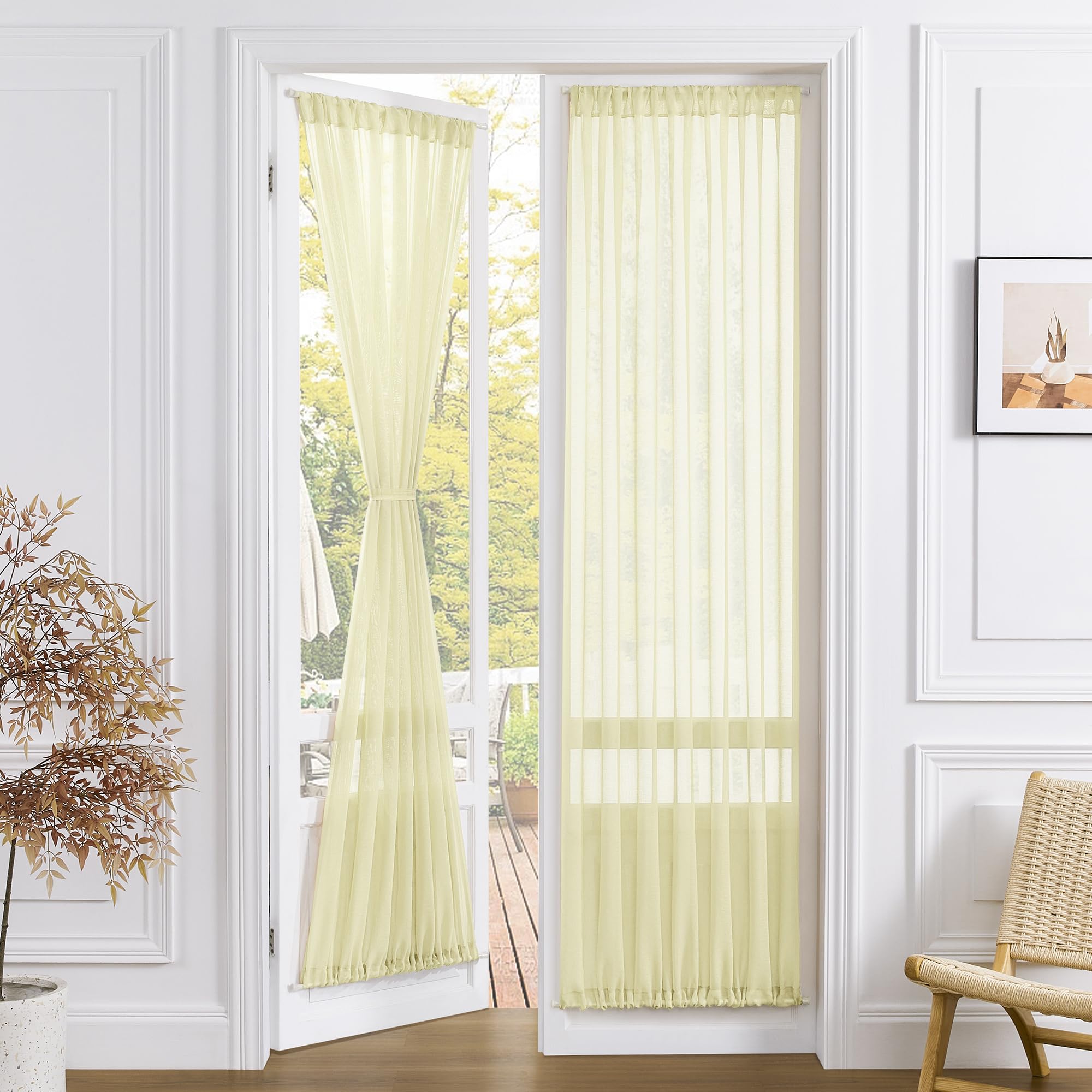 Sheer Door Curtain Closet Linen Textured Curtain Sheers Doorway Light Filtering Voile French Door Rod Pocket Curtains Patio Glass Doors