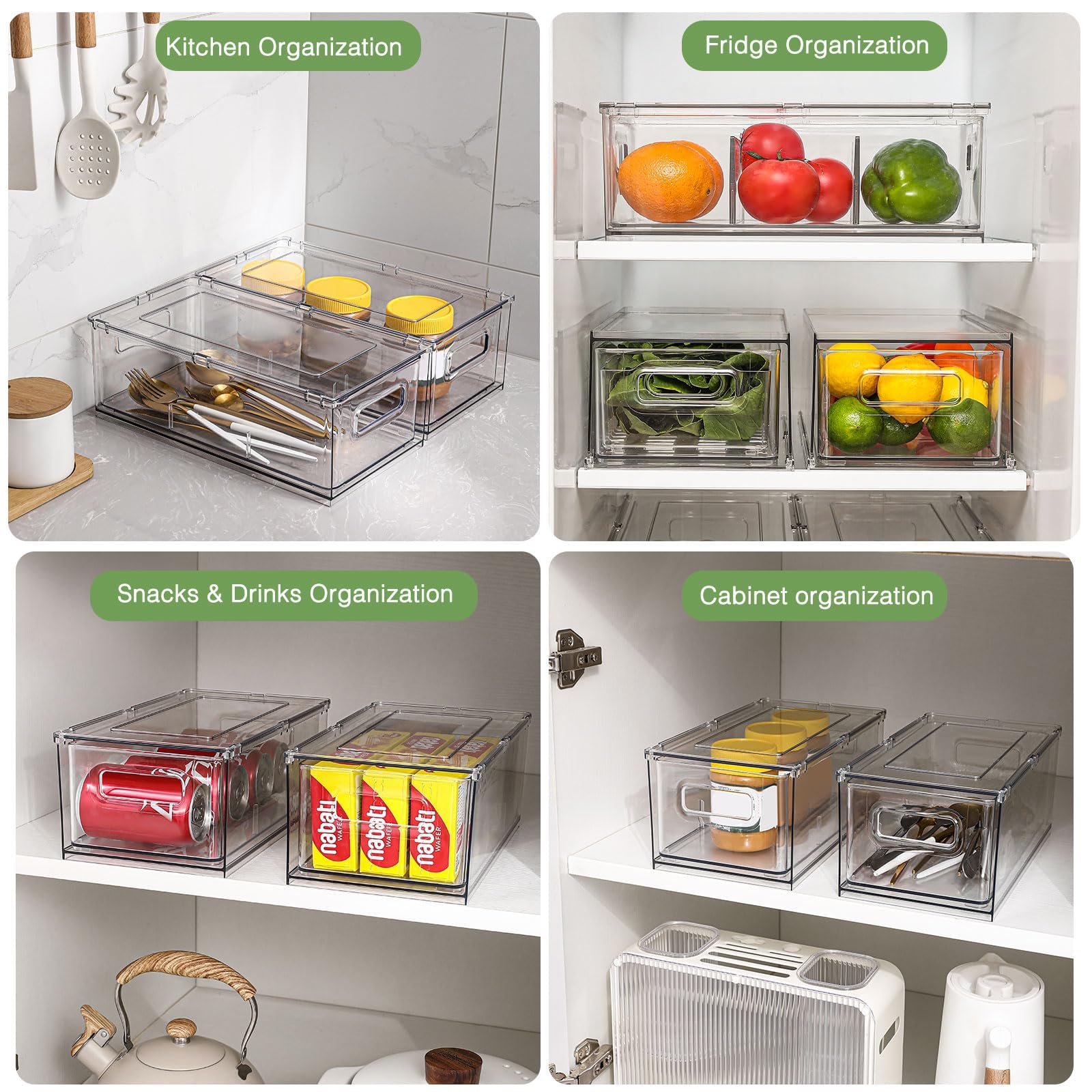 3.7QT Refrigerator Fridge Organizers Storage Bin with Pull