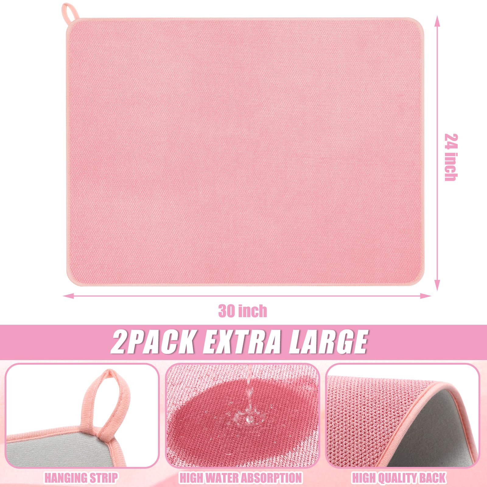 2 Pack Extra Large Dish Drying Mat Microfiber Absorbent Dish Drying Pad Large Size Dishes Drainer Mats for Countertop