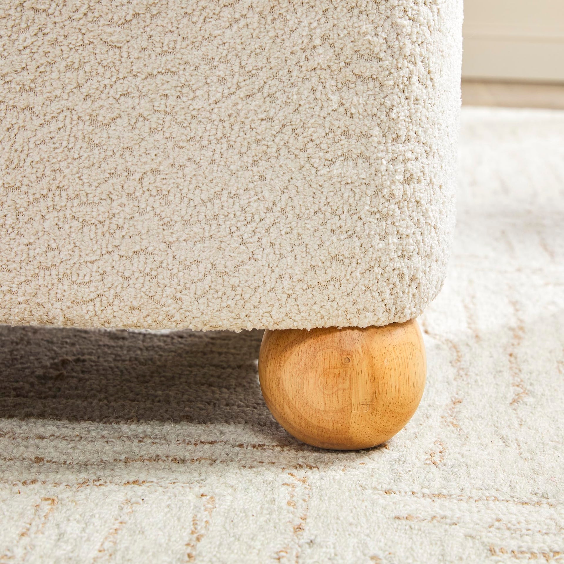 Linley Contemporary Small Storage Bouclé Ottoman with Wood Legs